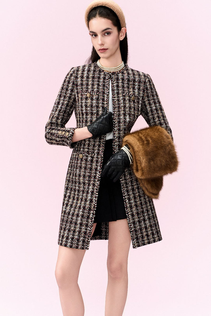 Checked Patch-pocket Tweed Long Coat