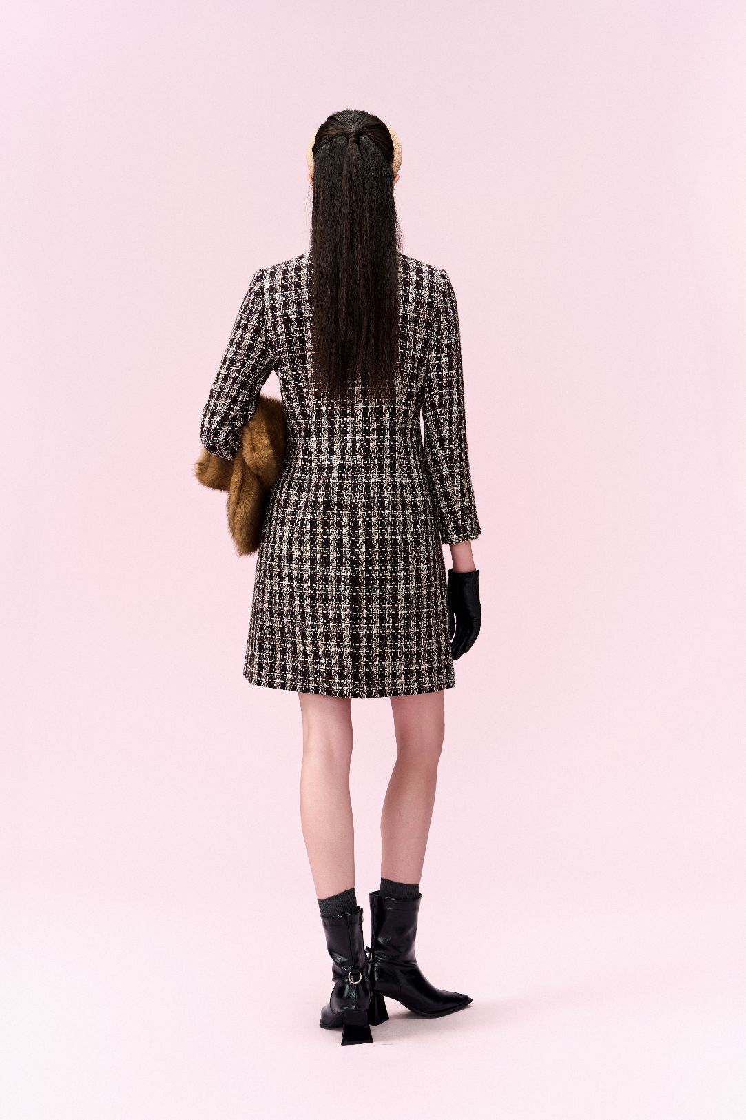 Checked Patch-pocket Tweed Long Coat