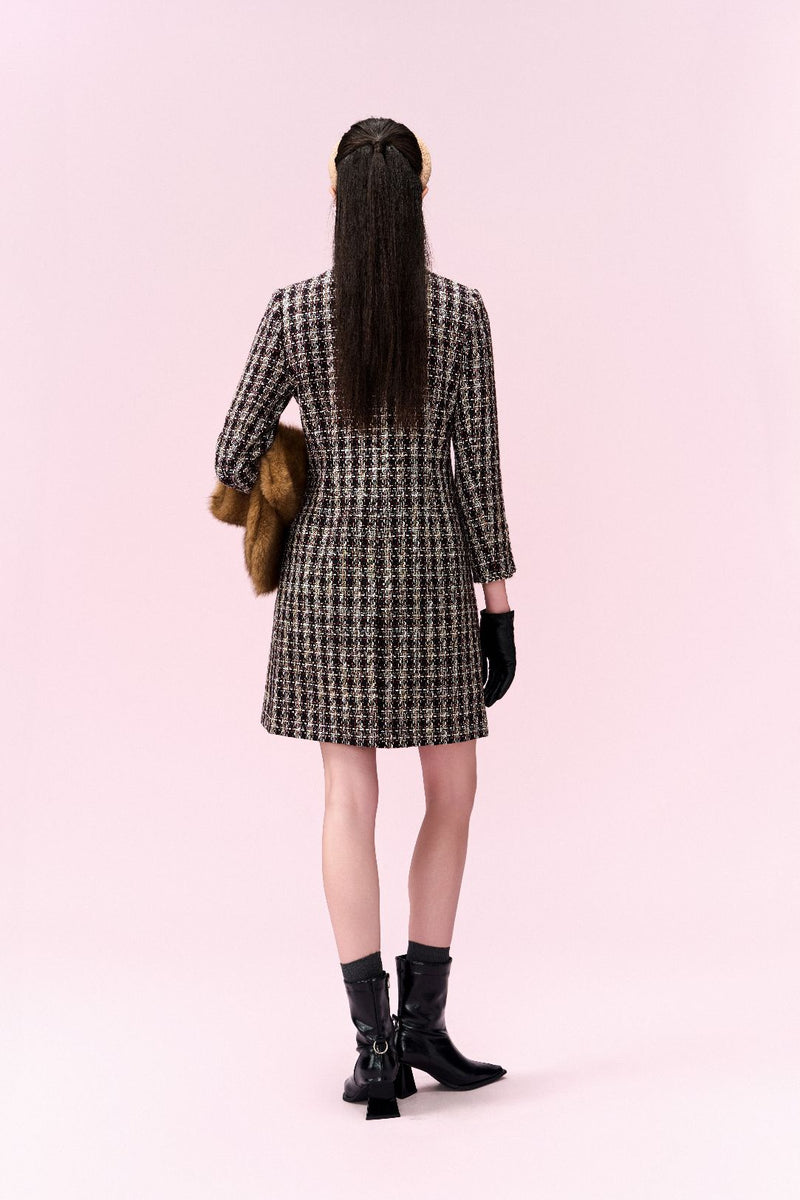 Checked Patch-pocket Tweed Long Coat