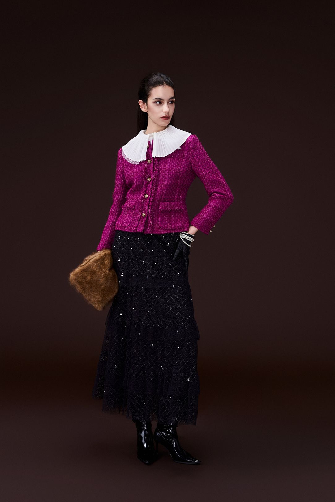 Checked fringed tweed jacket