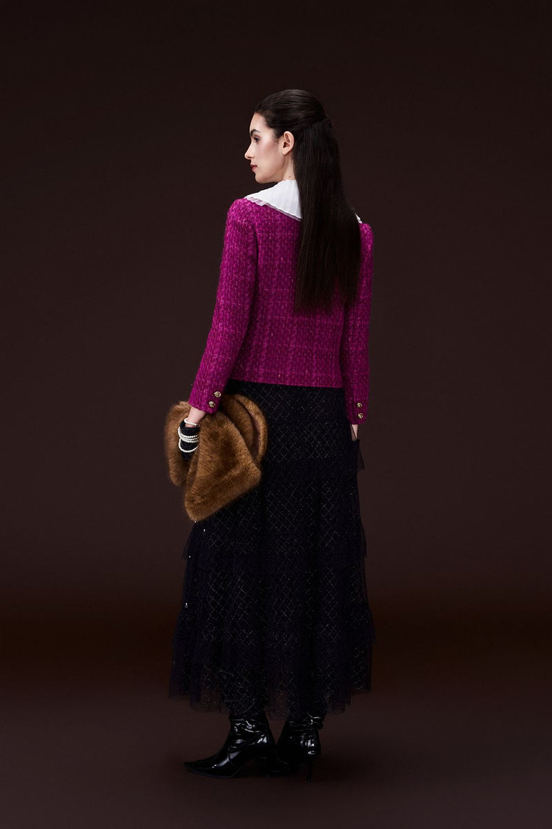 Checked fringed tweed jacket