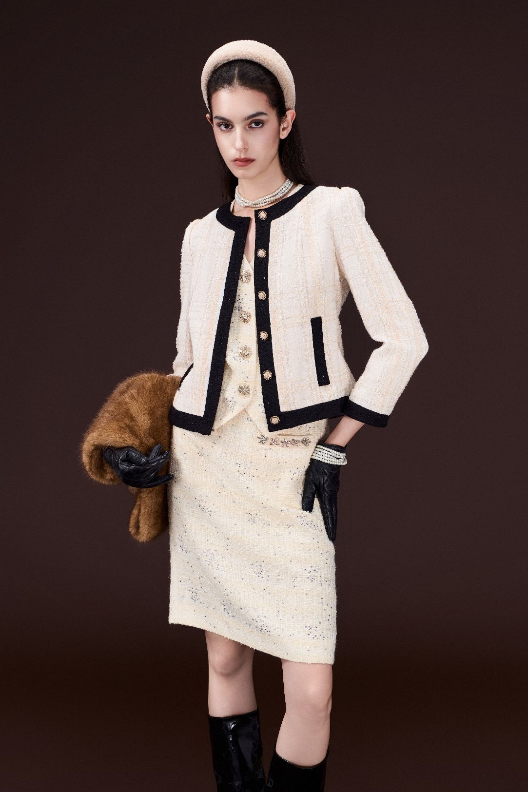 Lurex-Checked Tweed Jacket