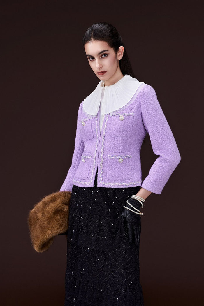 Contrast-trim Pocketed Tweed Jacket