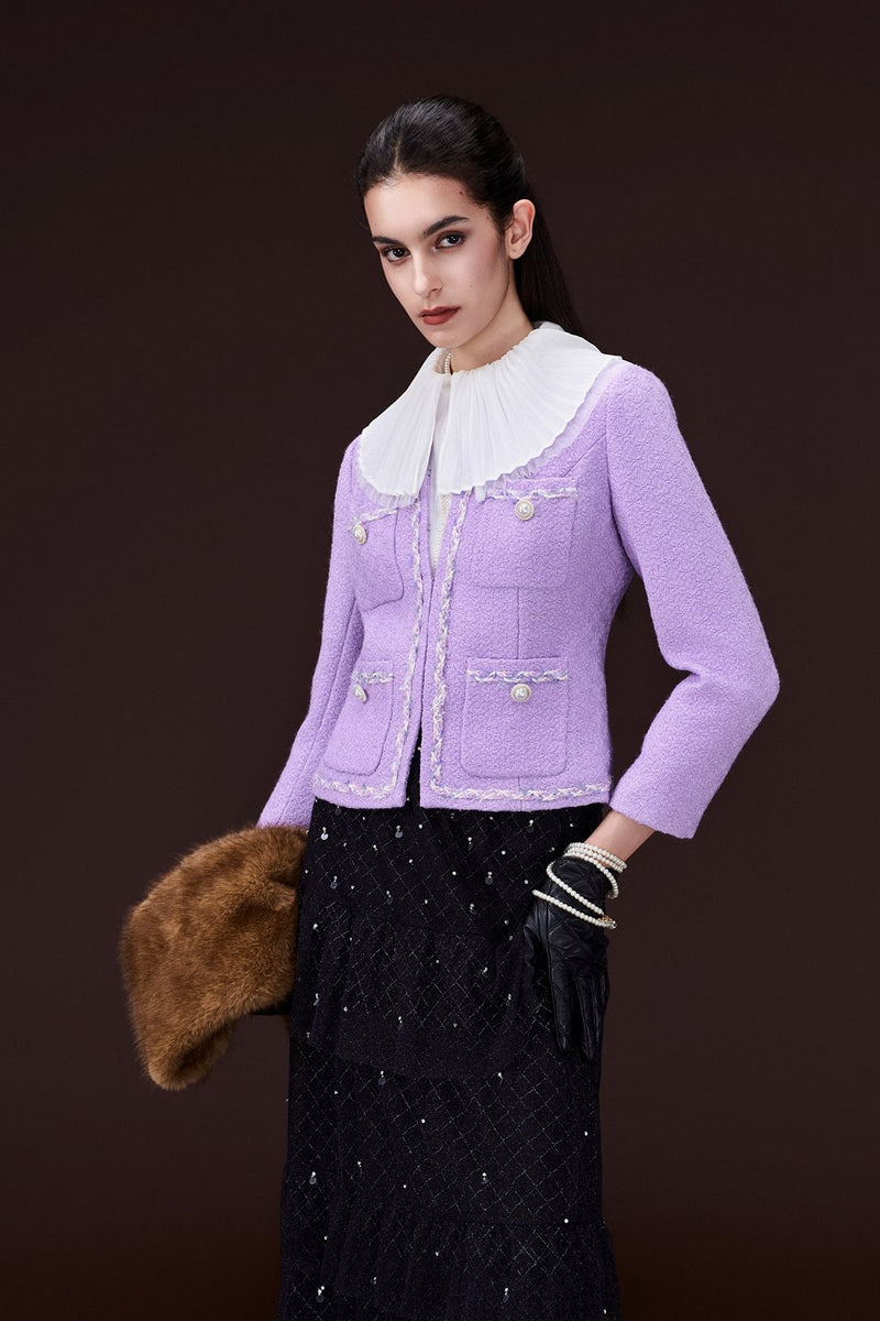 Contrast-trim Pocketed Tweed Jacket