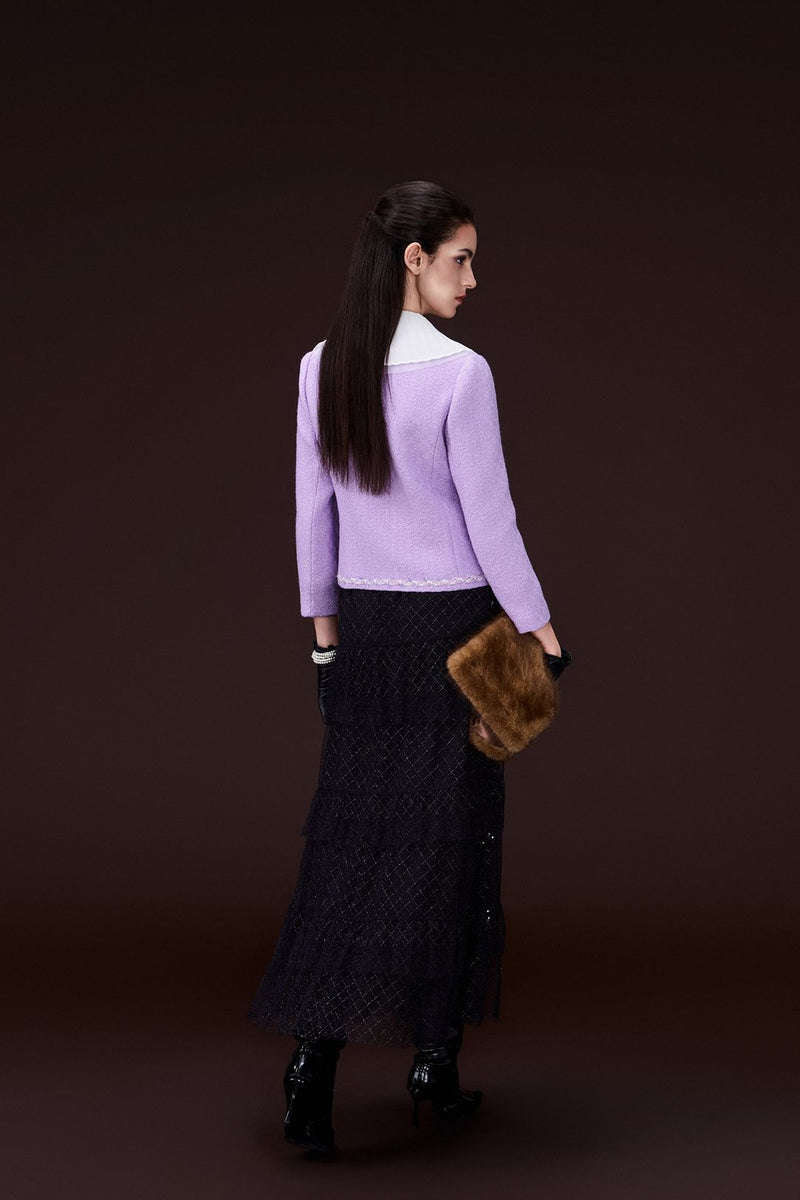 Contrast-trim Pocketed Tweed Jacket