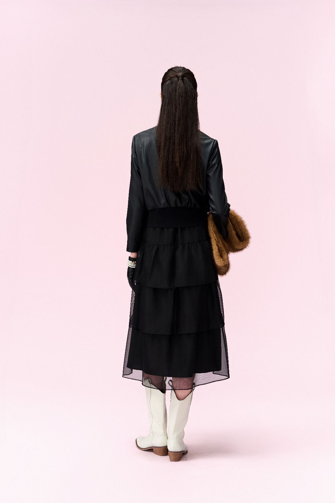 Sequin Panel Leather Zip Jacket