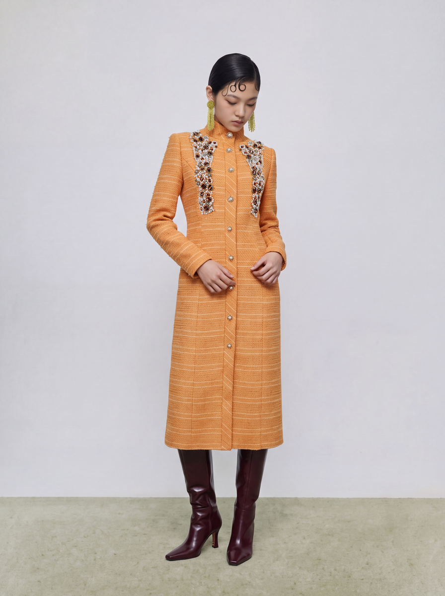 Orange Tweed Cristal Perlé Coat
