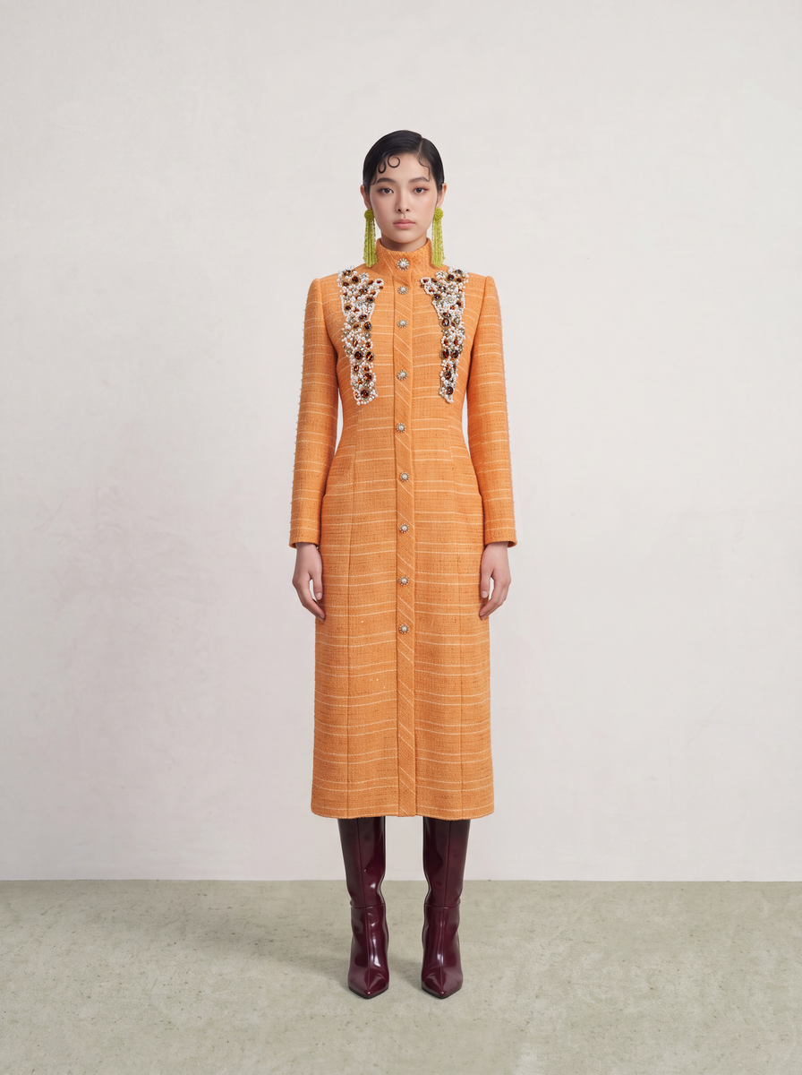 Orange Tweed Cristal Perlé Coat