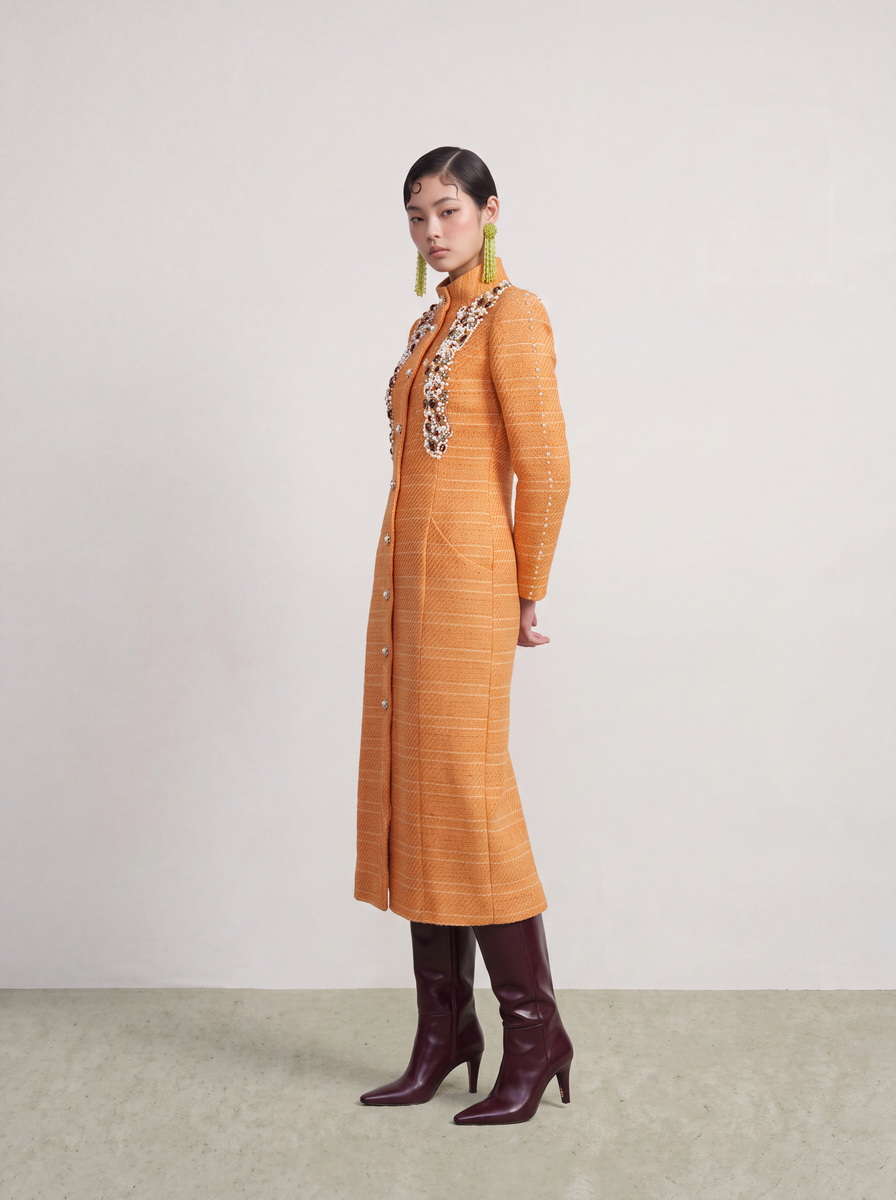 Orange Tweed Cristal Perlé Coat