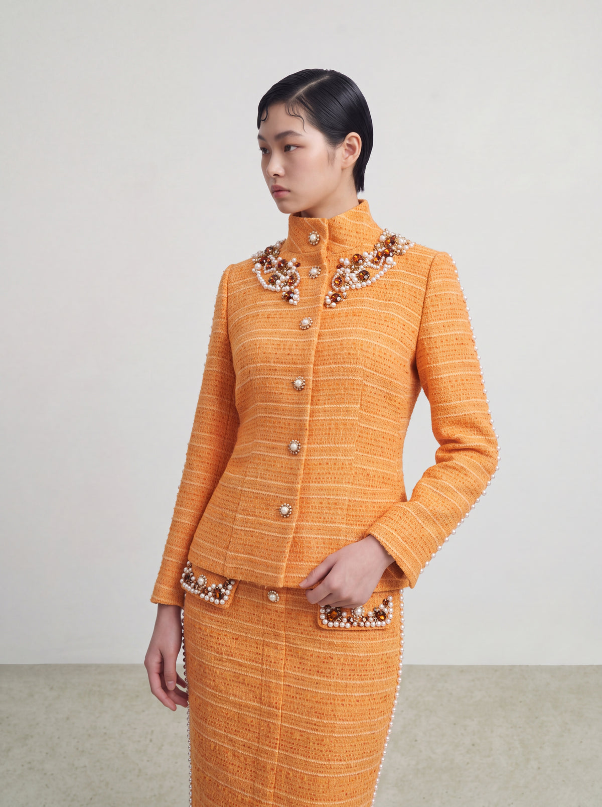 Orange Tweed Bijou Flap Skirt
