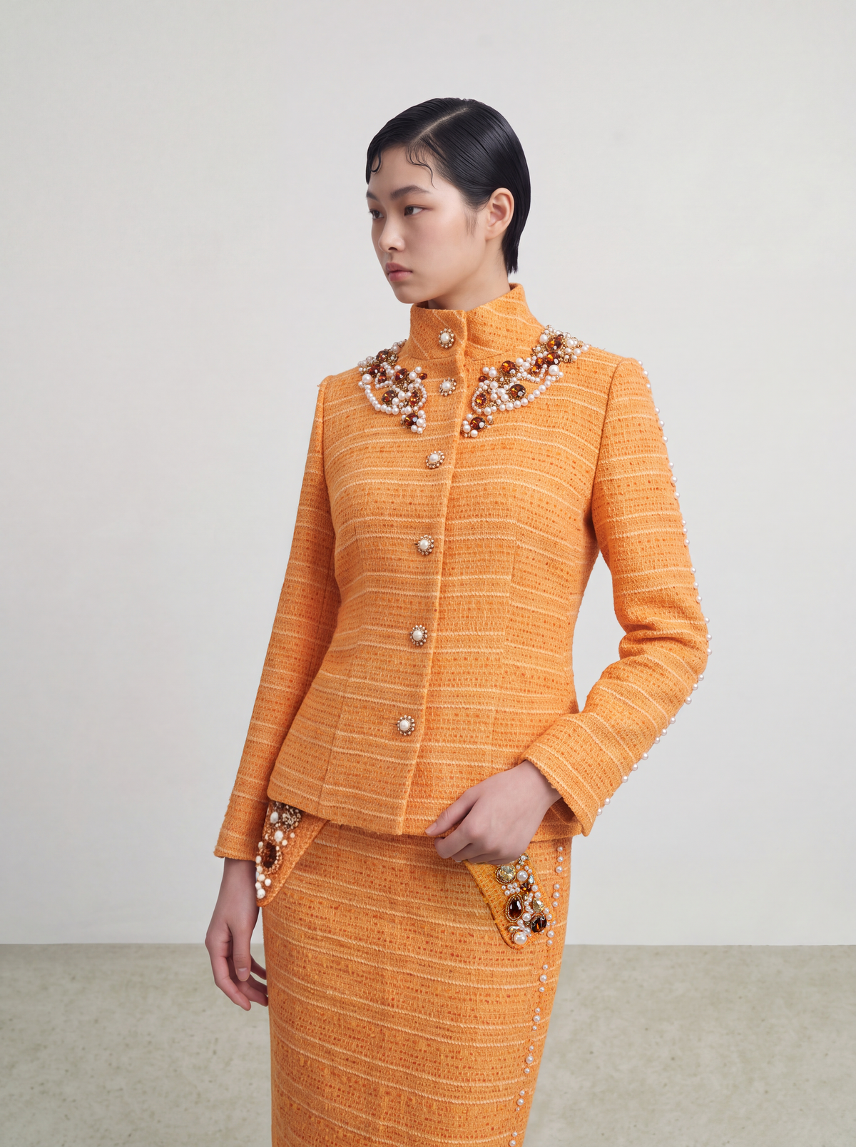Orange Tweed Perle Bijou Jacket