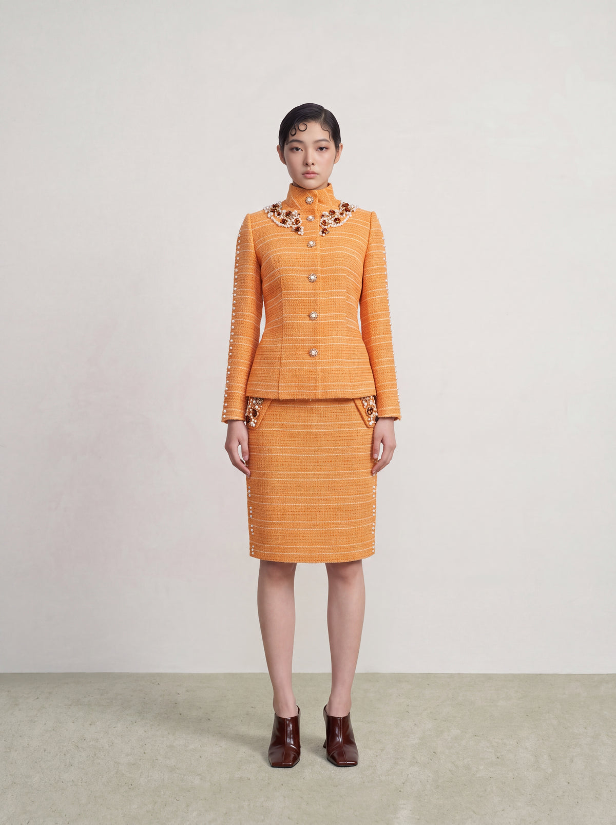 Orange Tweed Bijou Flap Skirt