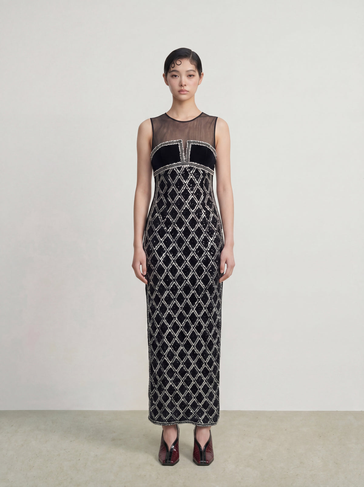 Noir Argent Lattice Gown