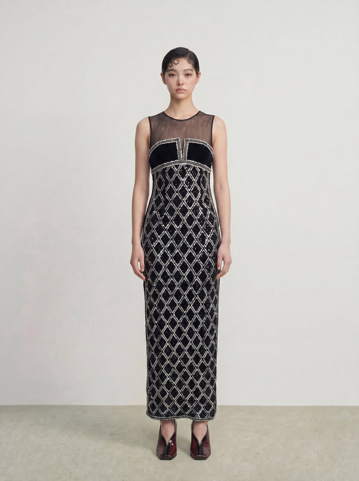 Noir Argent Lattice Gown