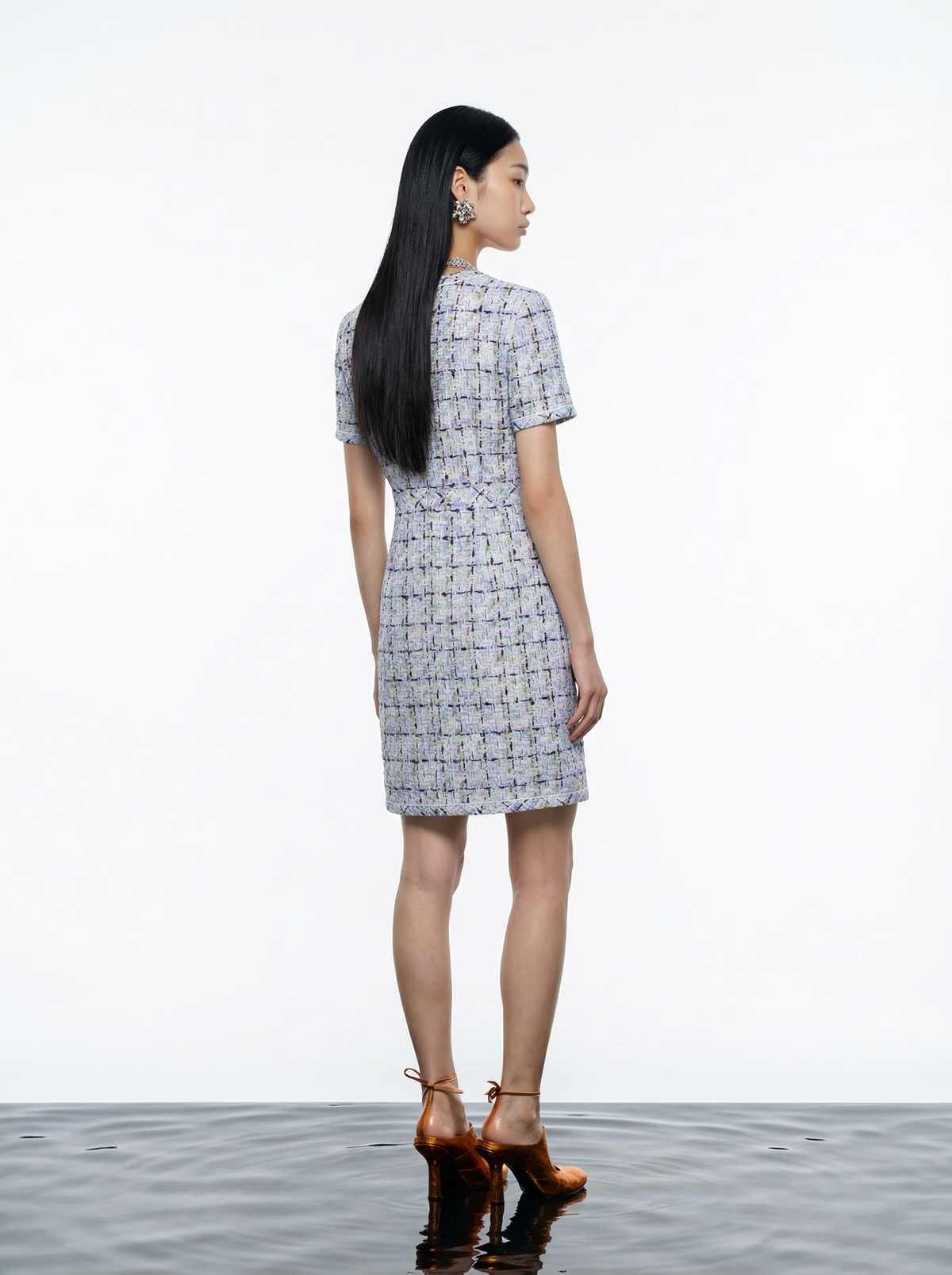Azure Tweed Structured Dress