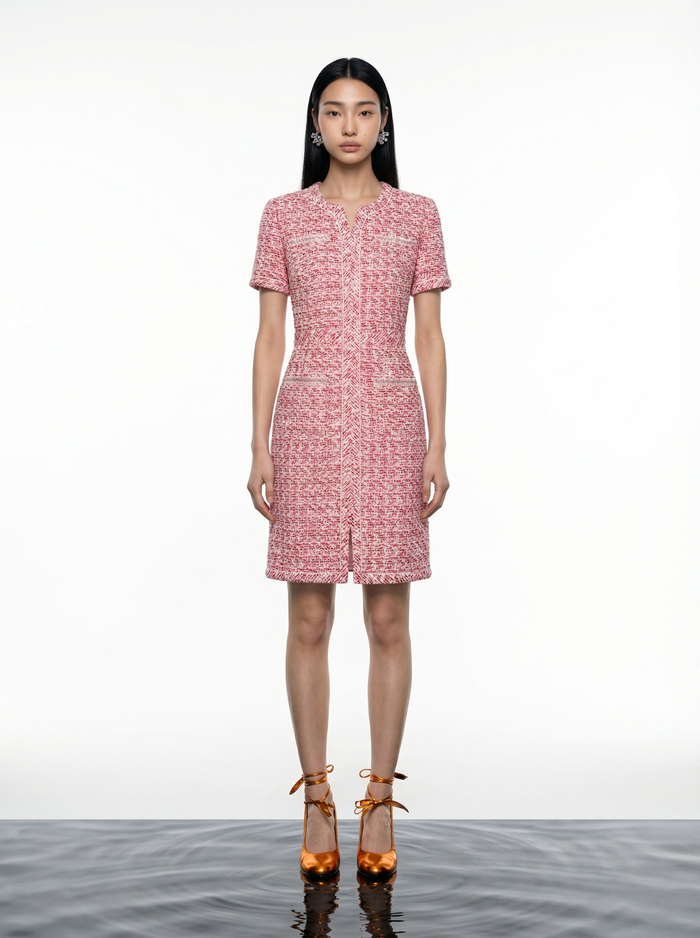 Crimson Weave Pocket Dress