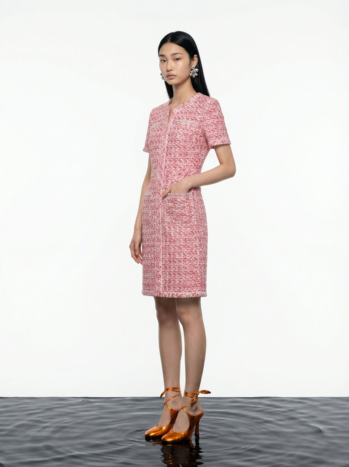 Crimson Weave Pocket Dress