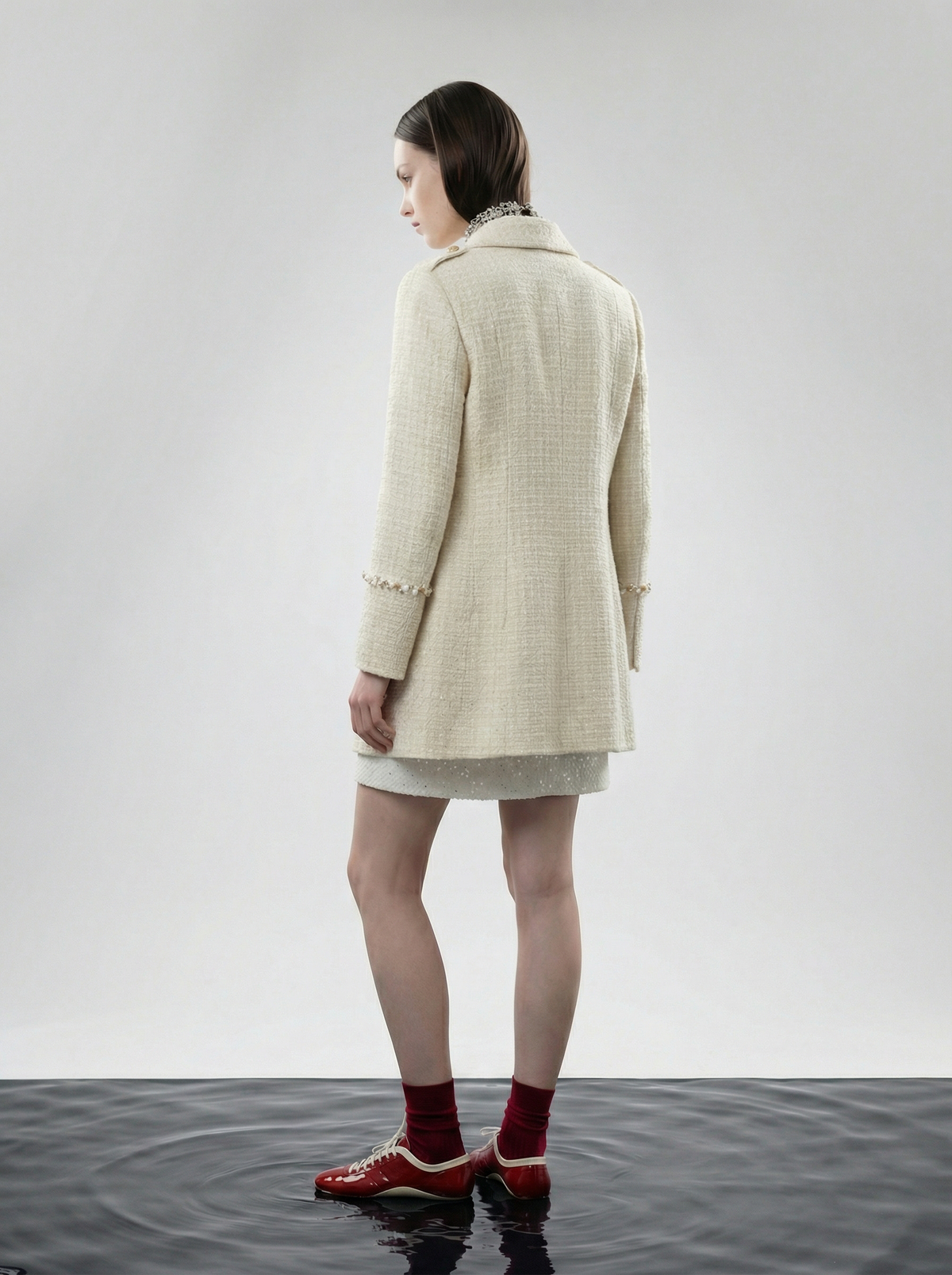Créme Frange Double-Breasted Coat