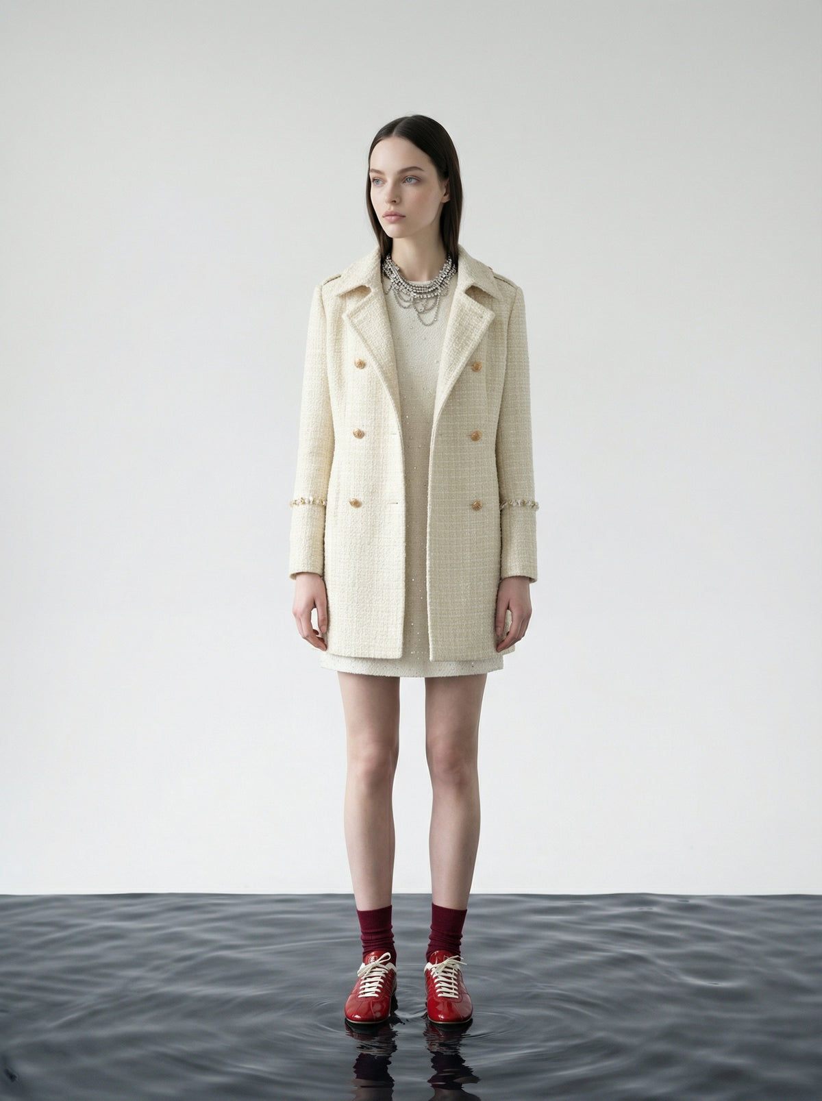 Créme Frange Double-Breasted Coat