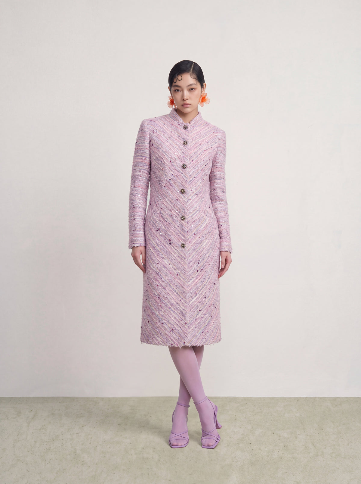 Rose Tweed Chevron Bijou Coat