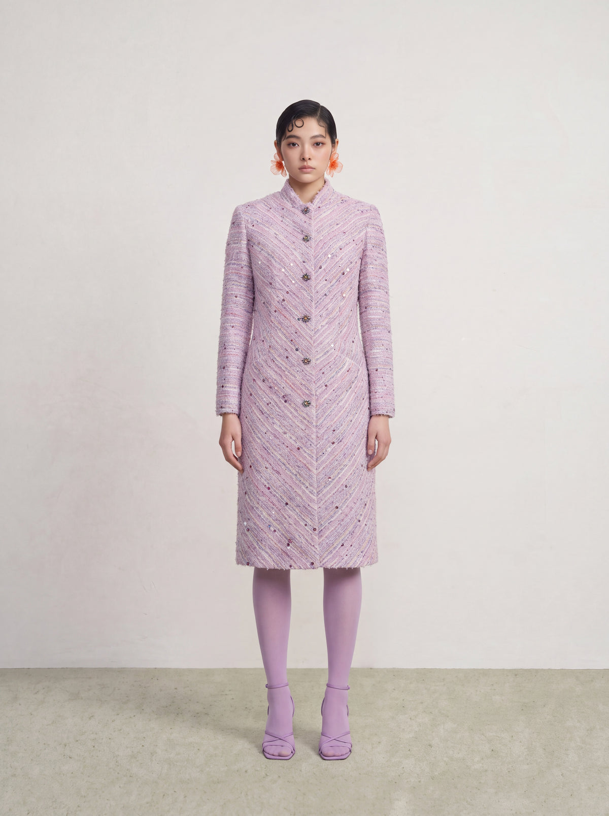 Rose Tweed Chevron Bijou Coat