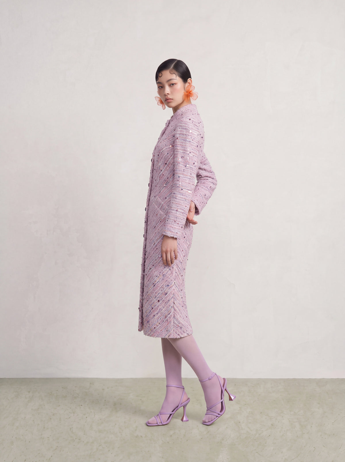 Rose Tweed Chevron Bijou Coat