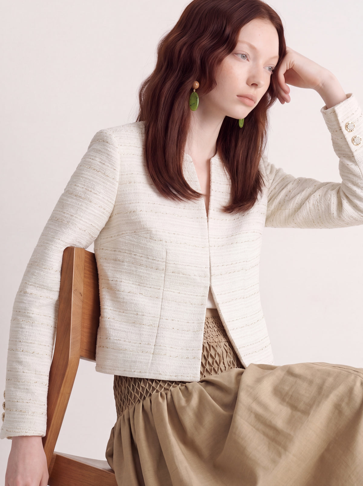 Crème Tweed Rayure Jacket