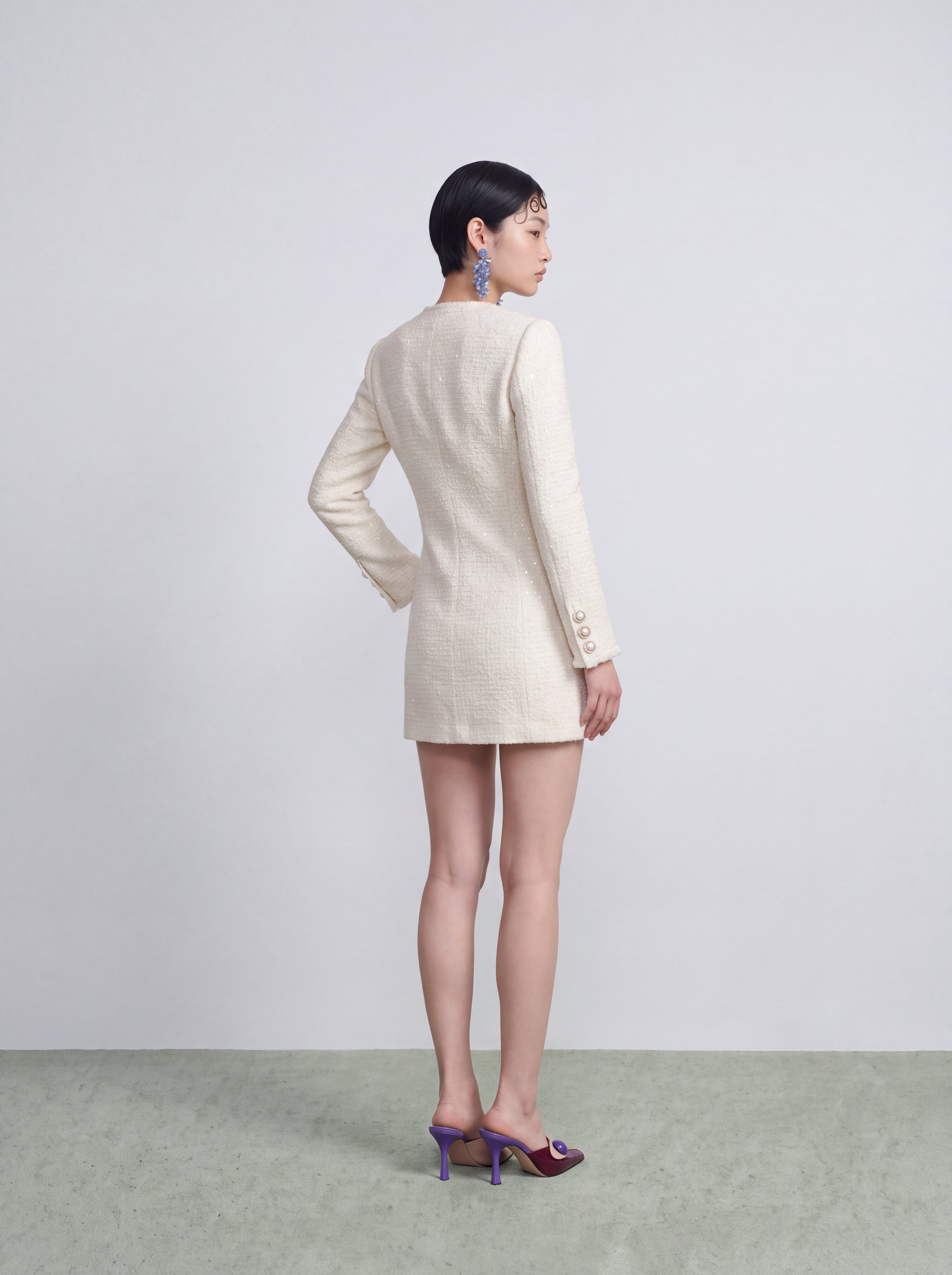 Crème Tweed Fleur Perle Dress
