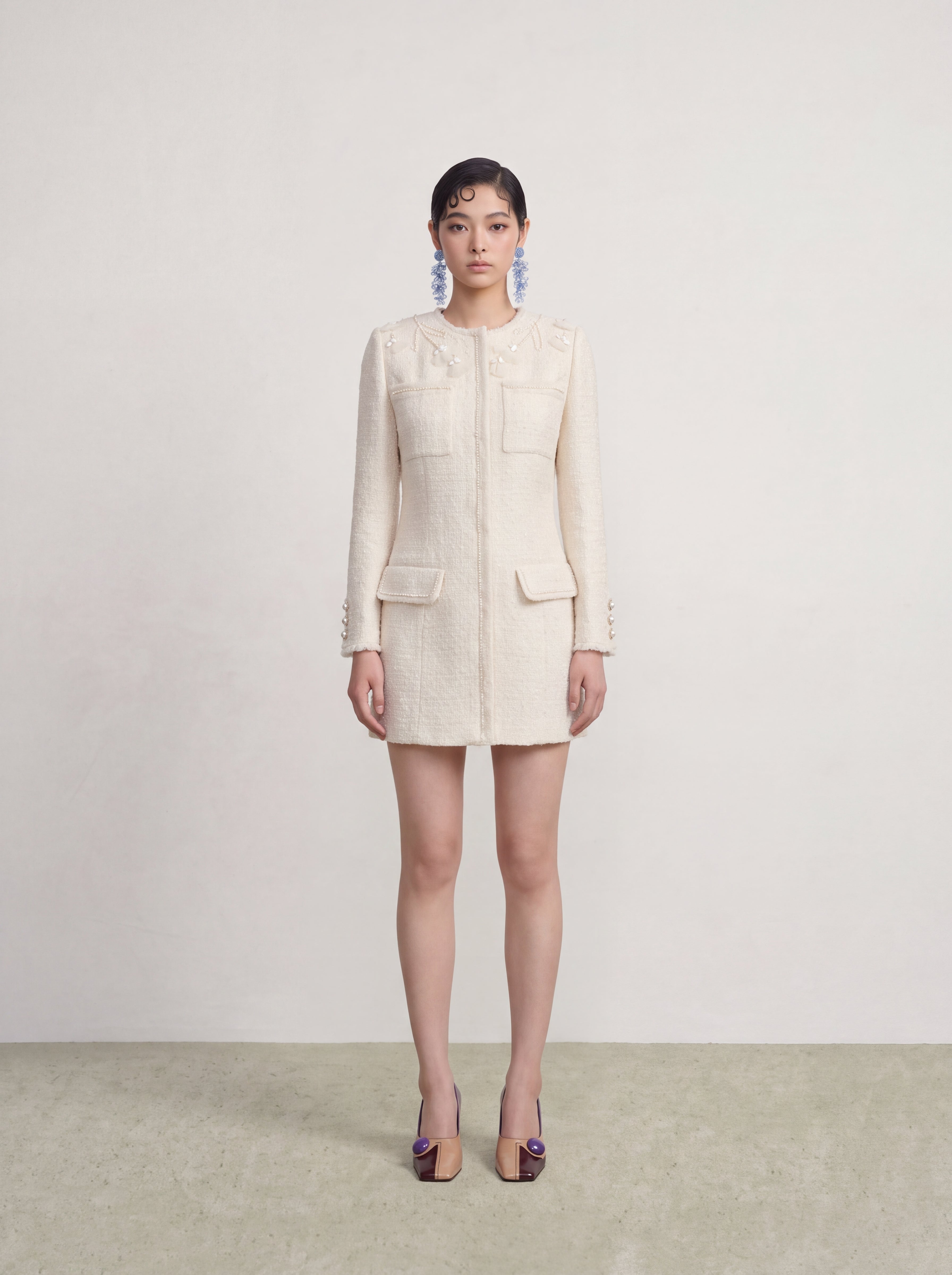 Crème Tweed Fleur Perle Dress