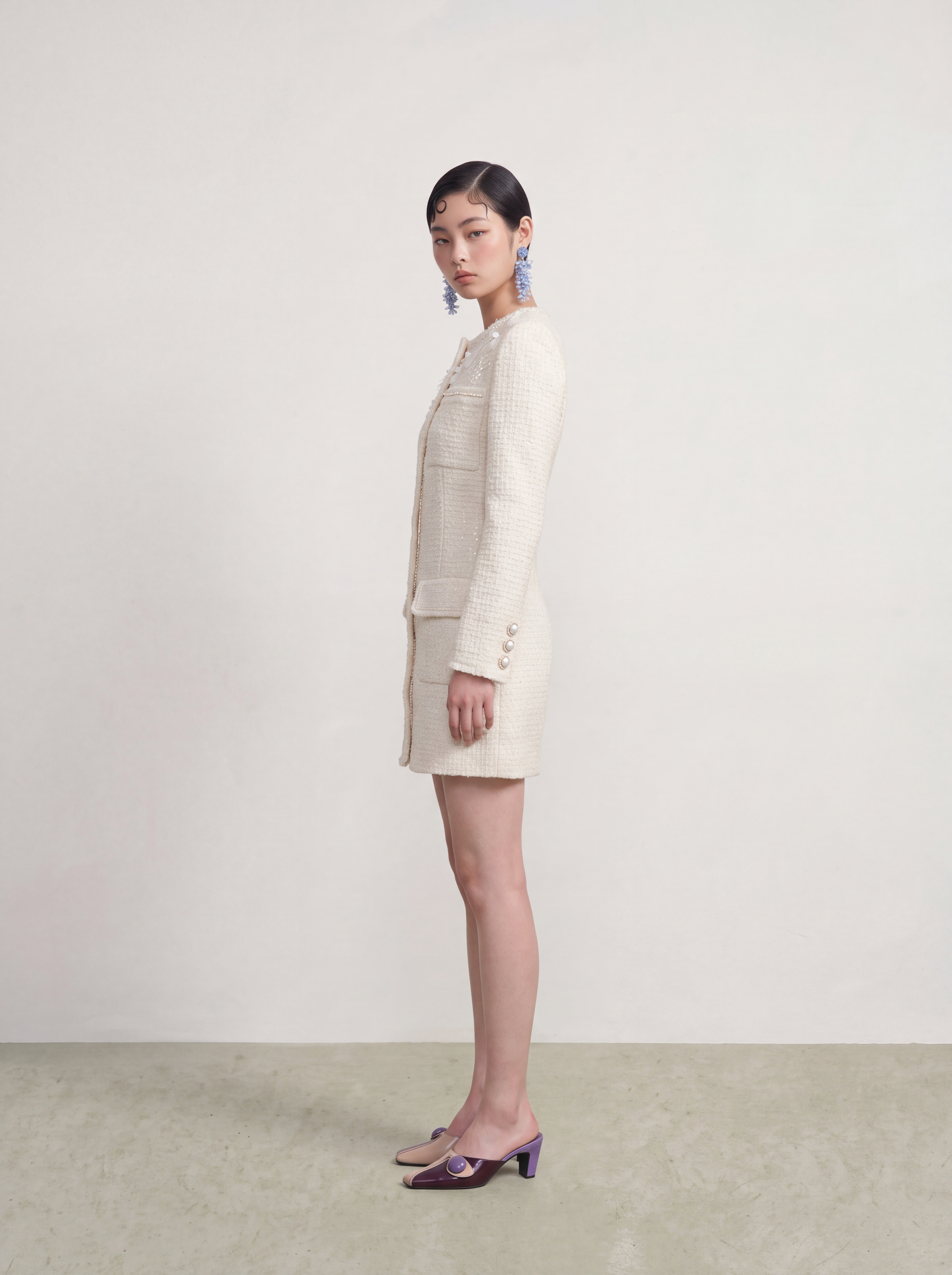 Crème Tweed Fleur Perle Dress