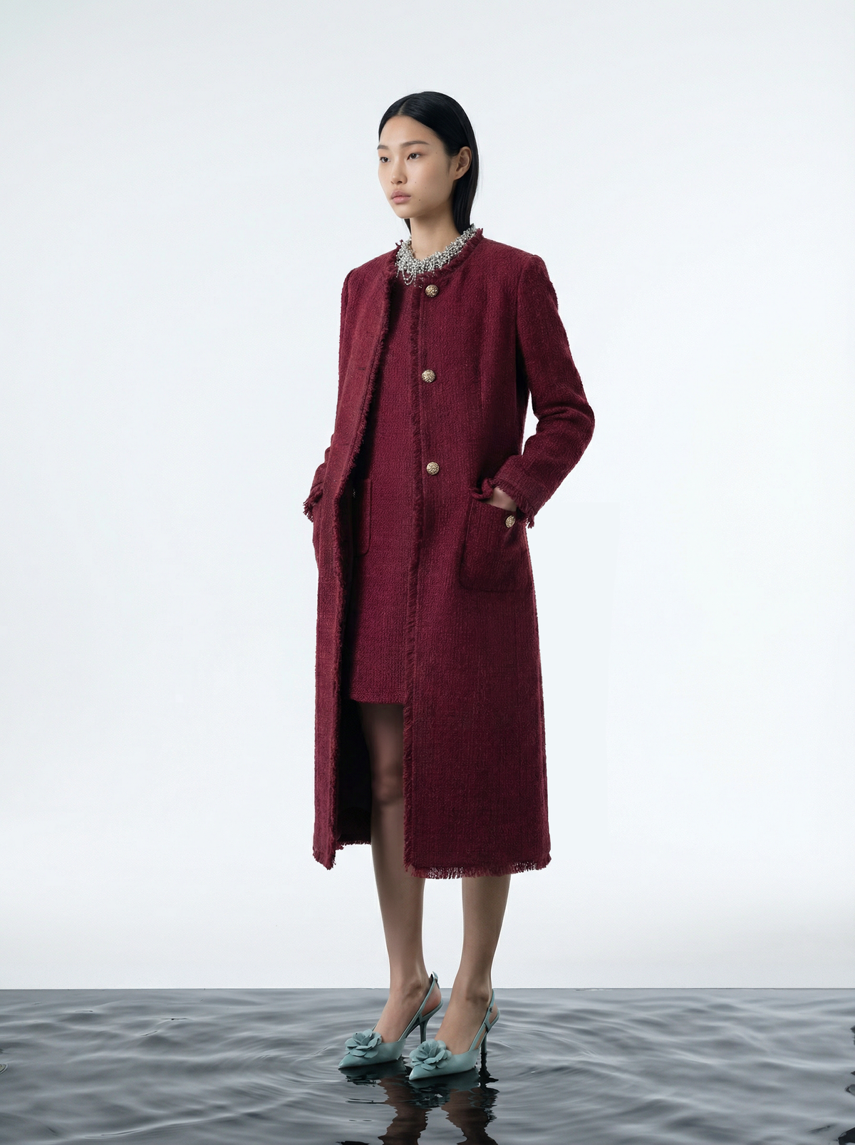 Bordeaux Bijou Pocket Dress