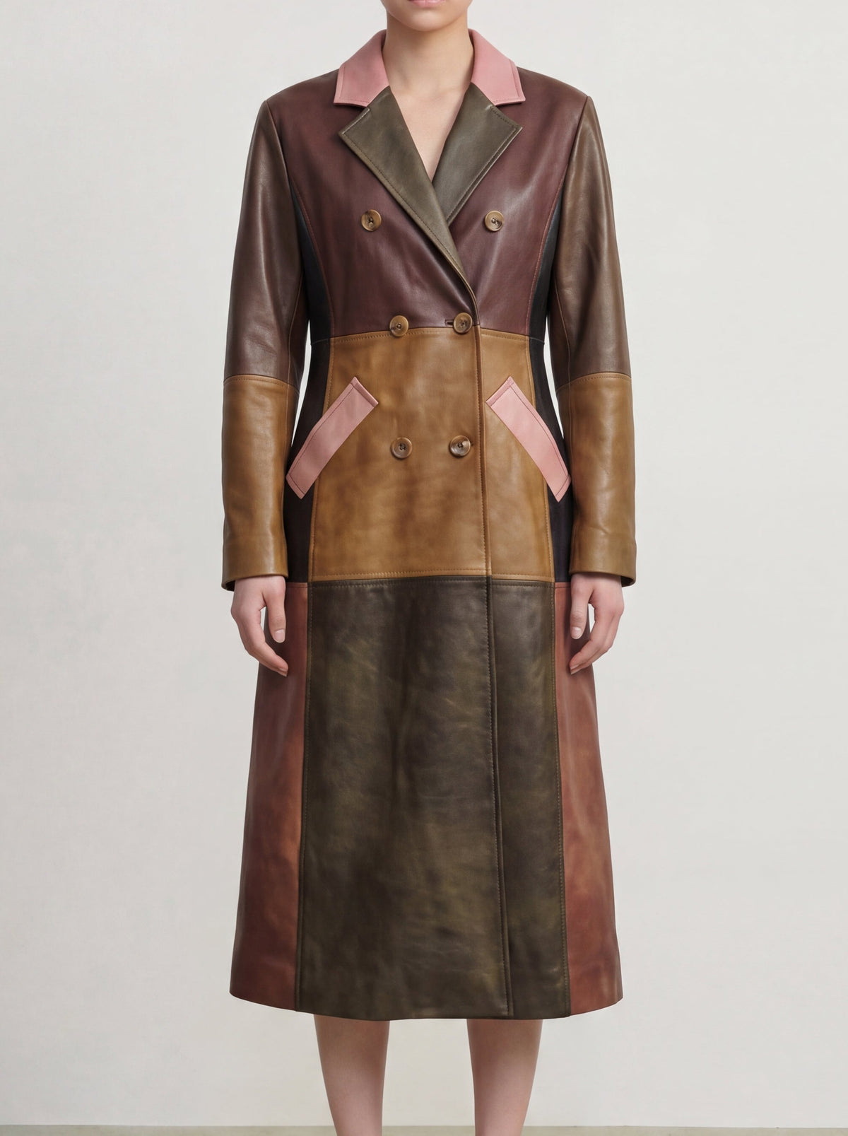 Patchwork Élégance Leather Coat