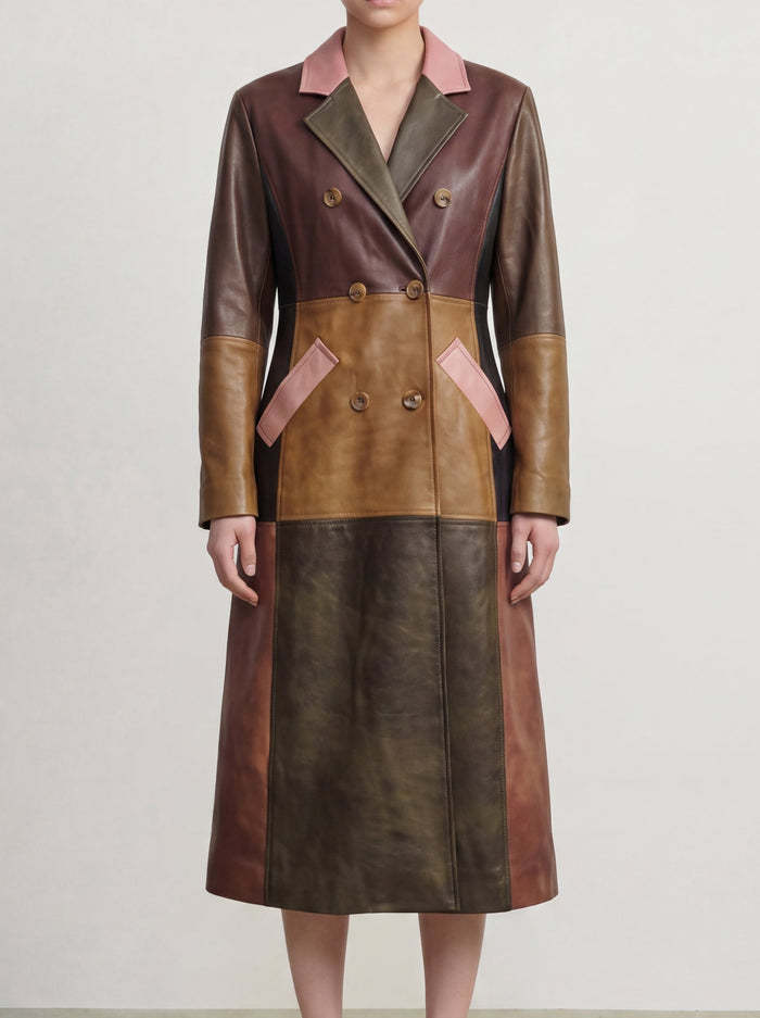 Patchwork Élégance Leather Coat