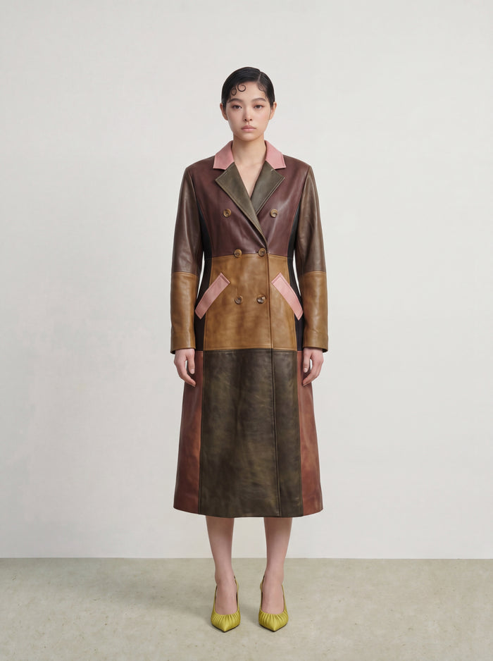 Patchwork Élégance Leather Coat