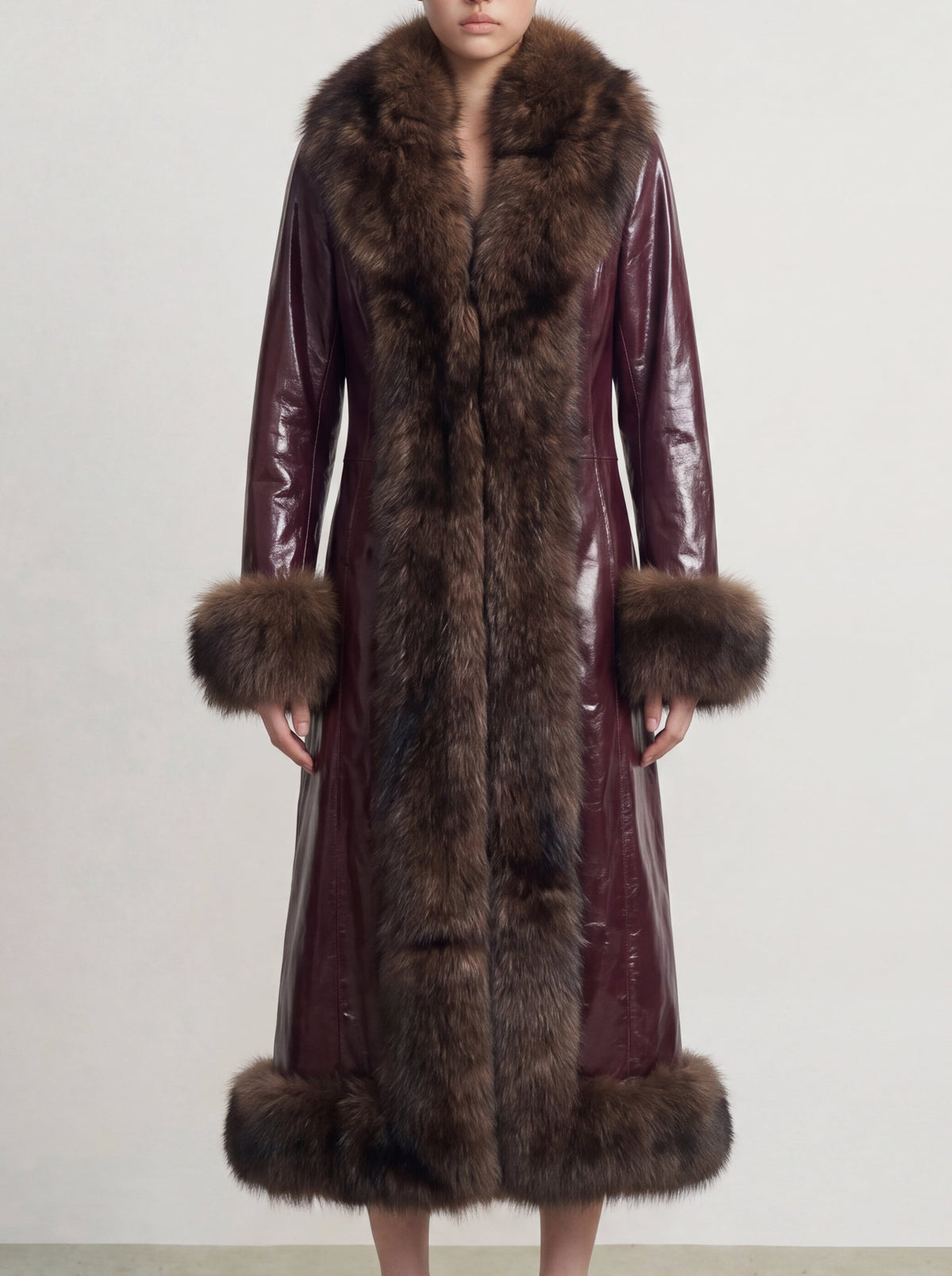 Bourgogne Fourrure Long Coat