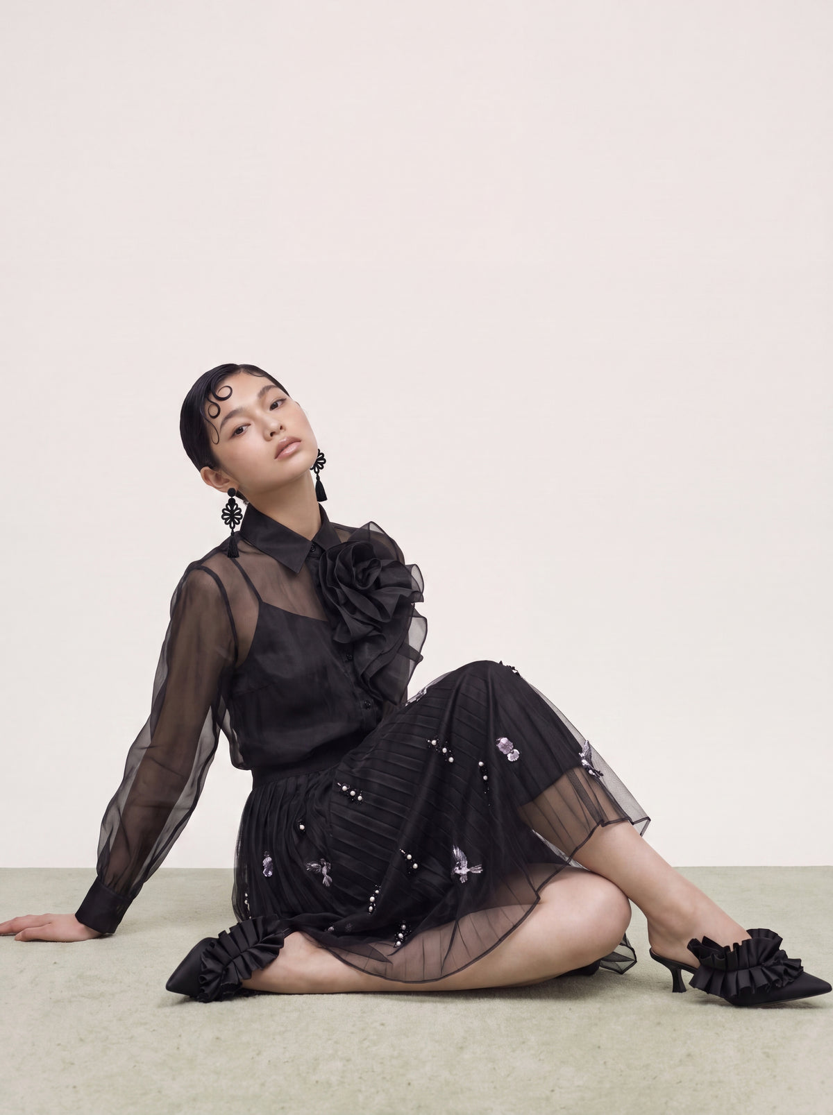 Noir Volant Majesté Sheer Blouse