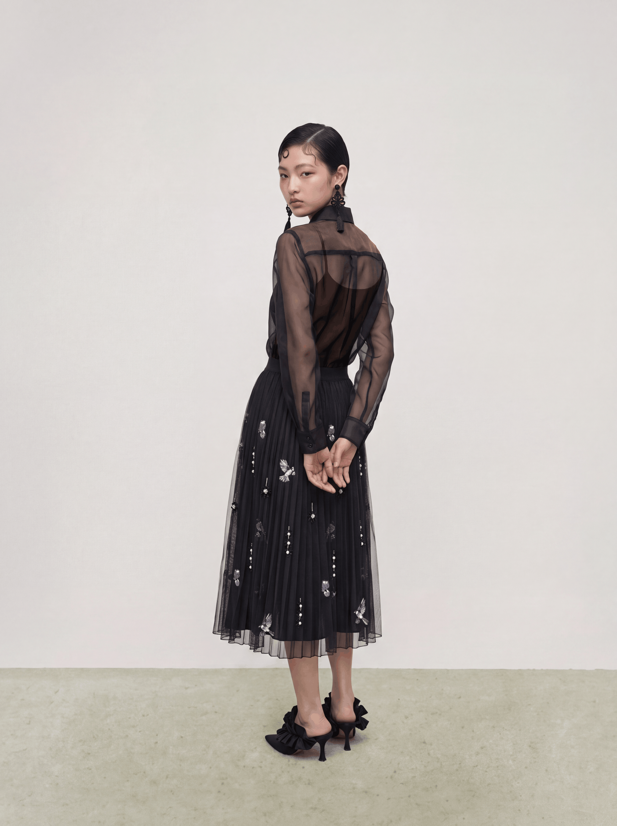 Noir Volant Majesté Sheer Blouse