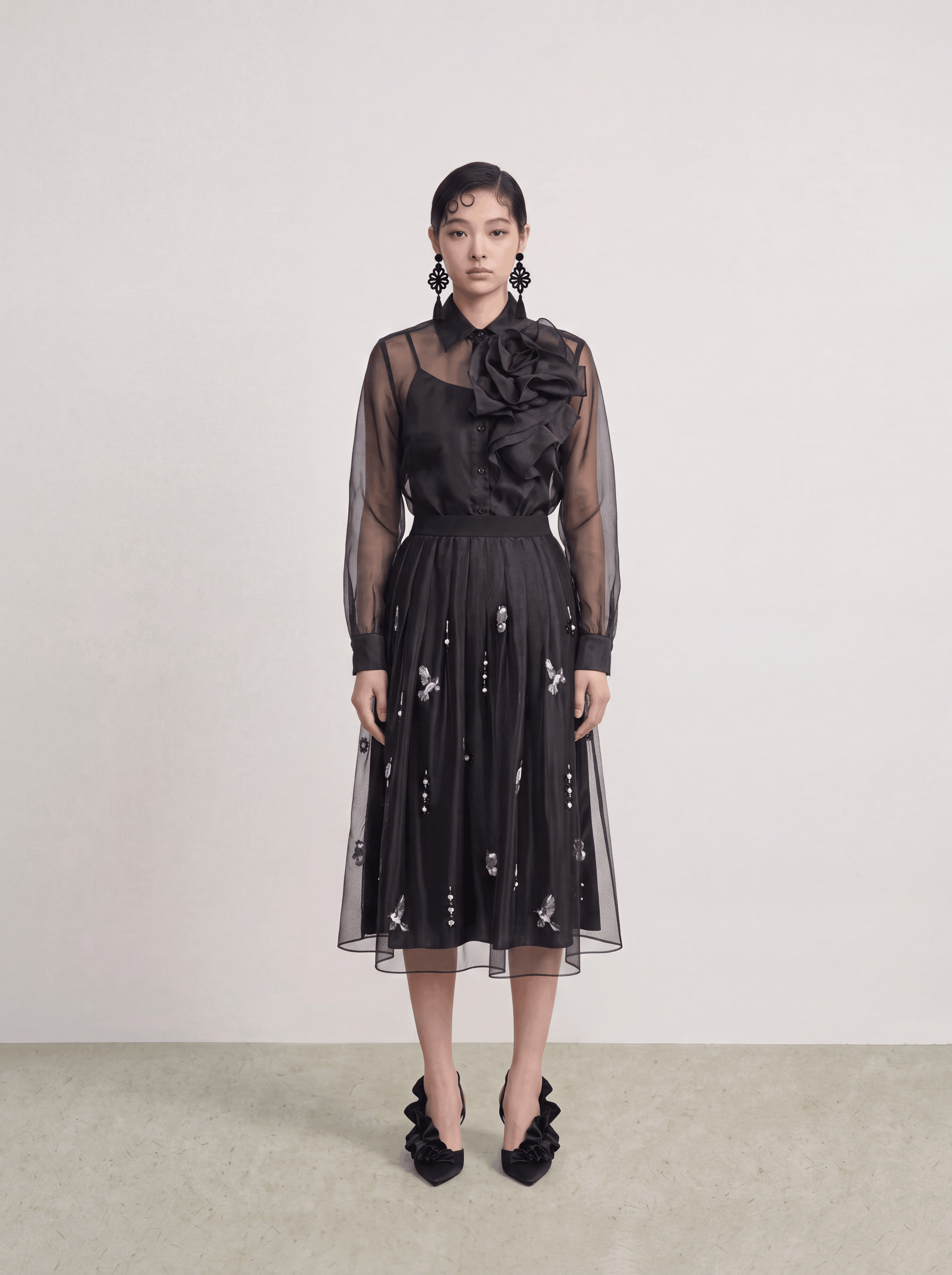 Noir Volant Majesté Sheer Blouse