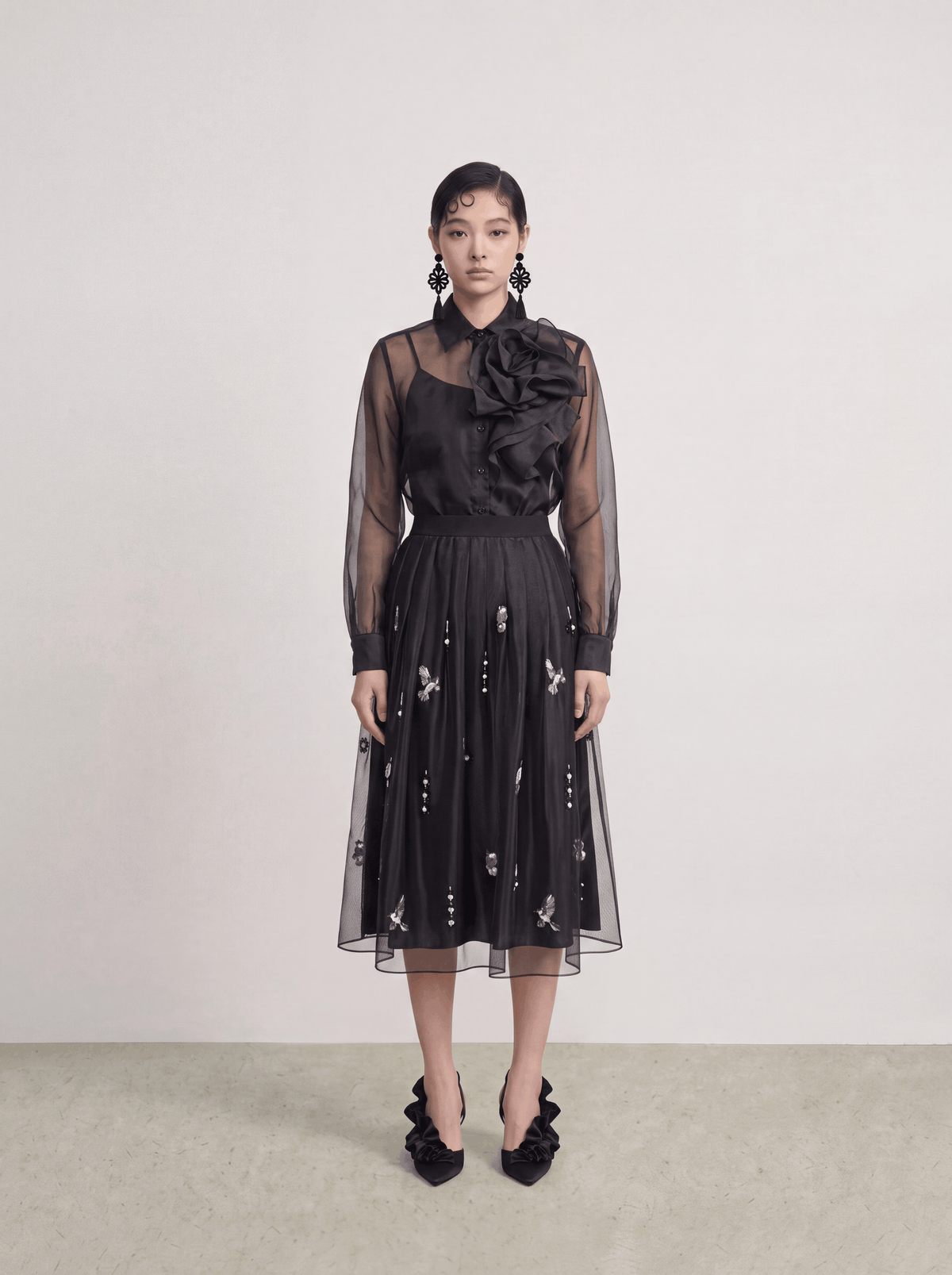 Noir Volant Majesté Sheer Blouse