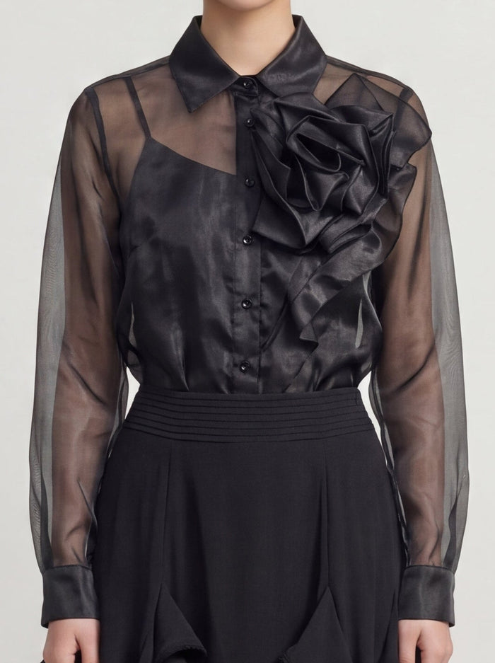 Noir Fleur Sheer Blouse