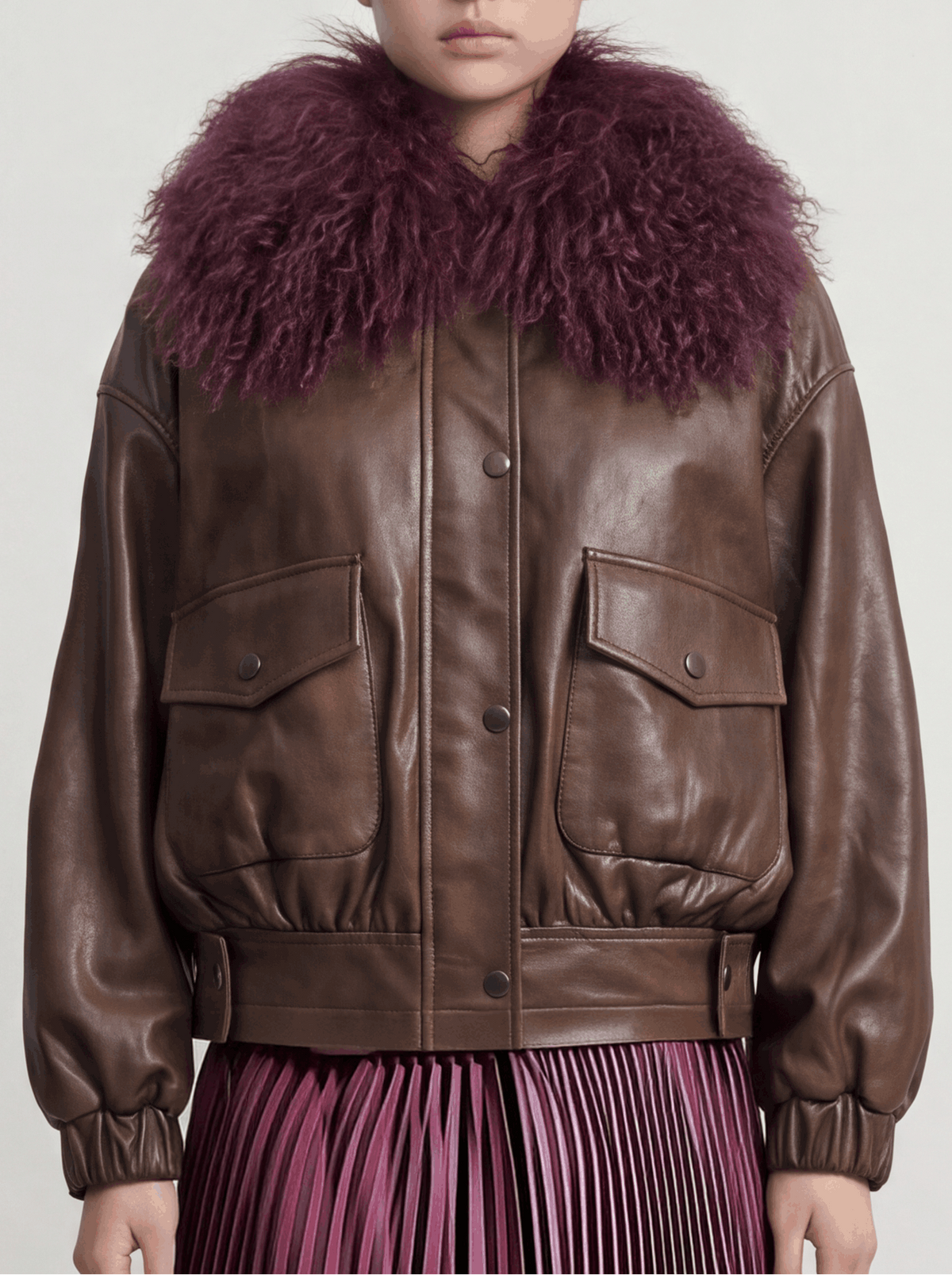 Cuir Bourgogne Fourrure Jacket