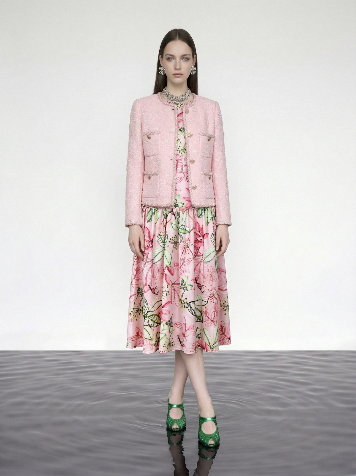 Blush Elegance Embroidered Tweed Jacket