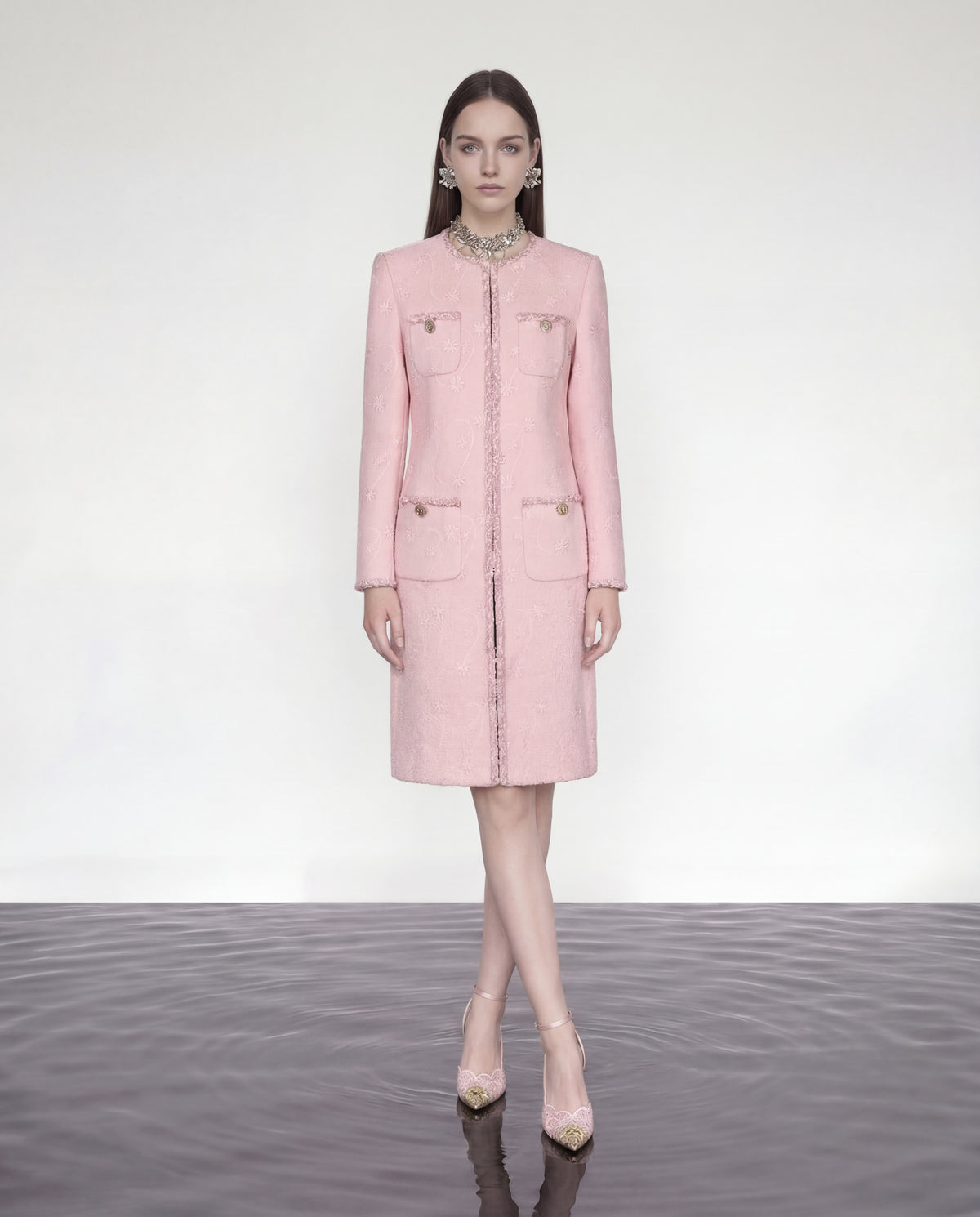 Blush Elegance Embroidered Coat