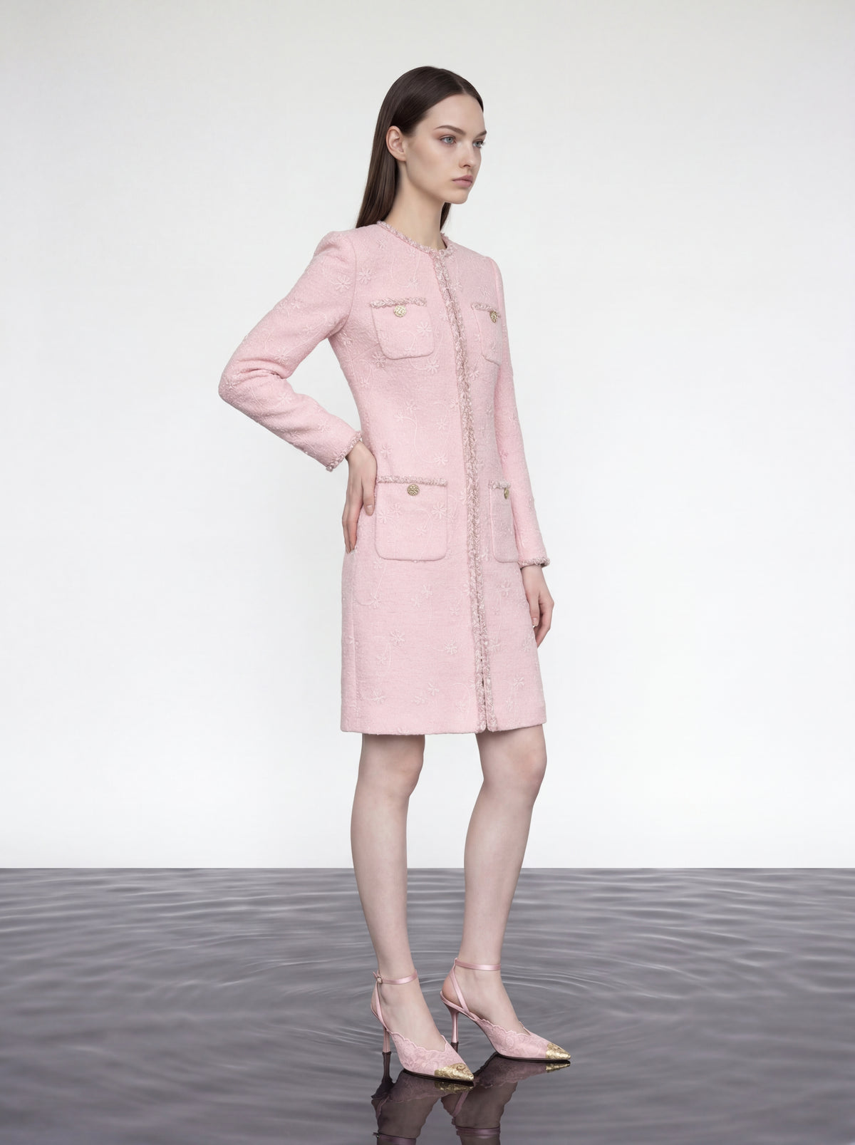 Blush Elegance Embroidered Coat