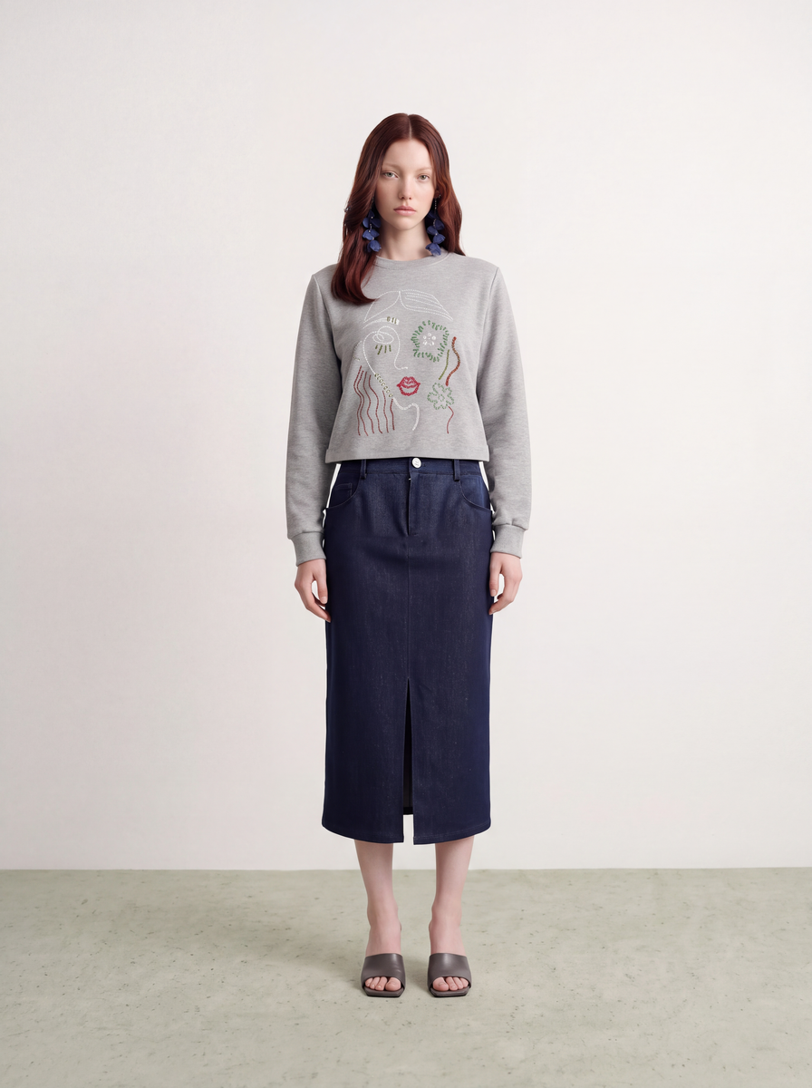 Bleu Héritage Denim Midi Skirt