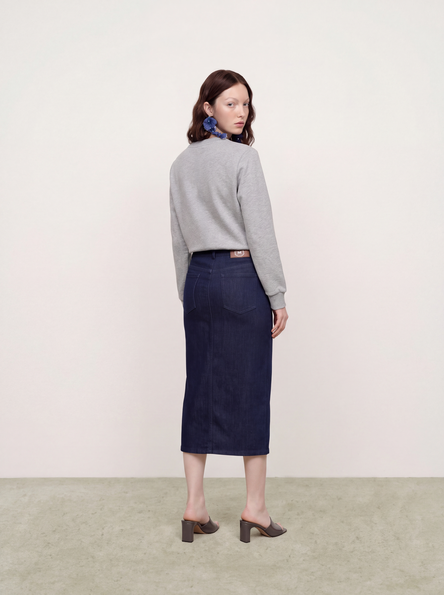 Bleu Héritage Denim Midi Skirt