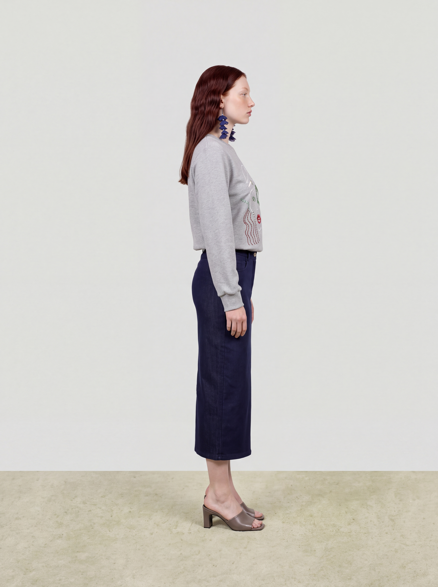 Bleu Héritage Denim Midi Skirt