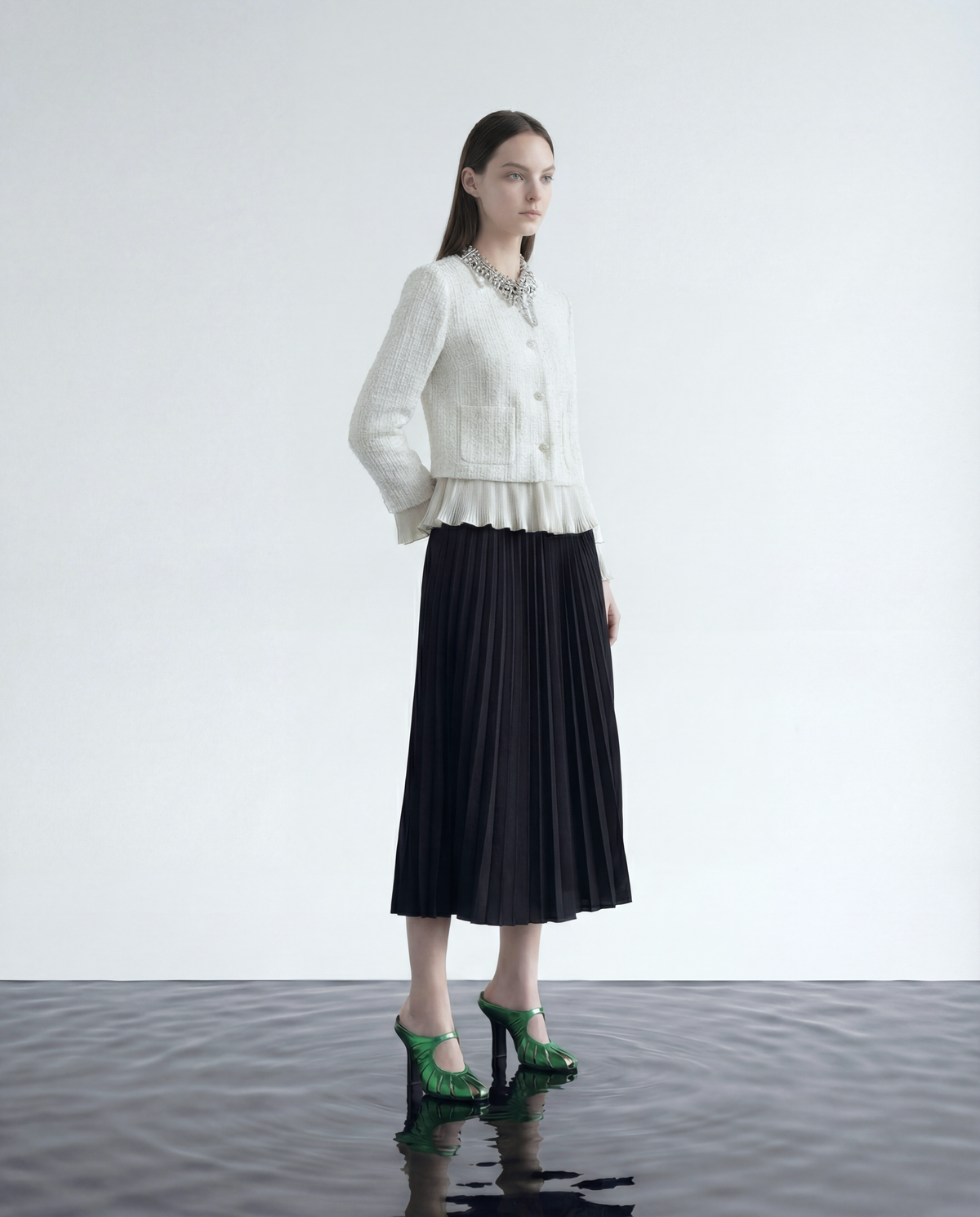 Crème Dentelle Chiffon Jacket