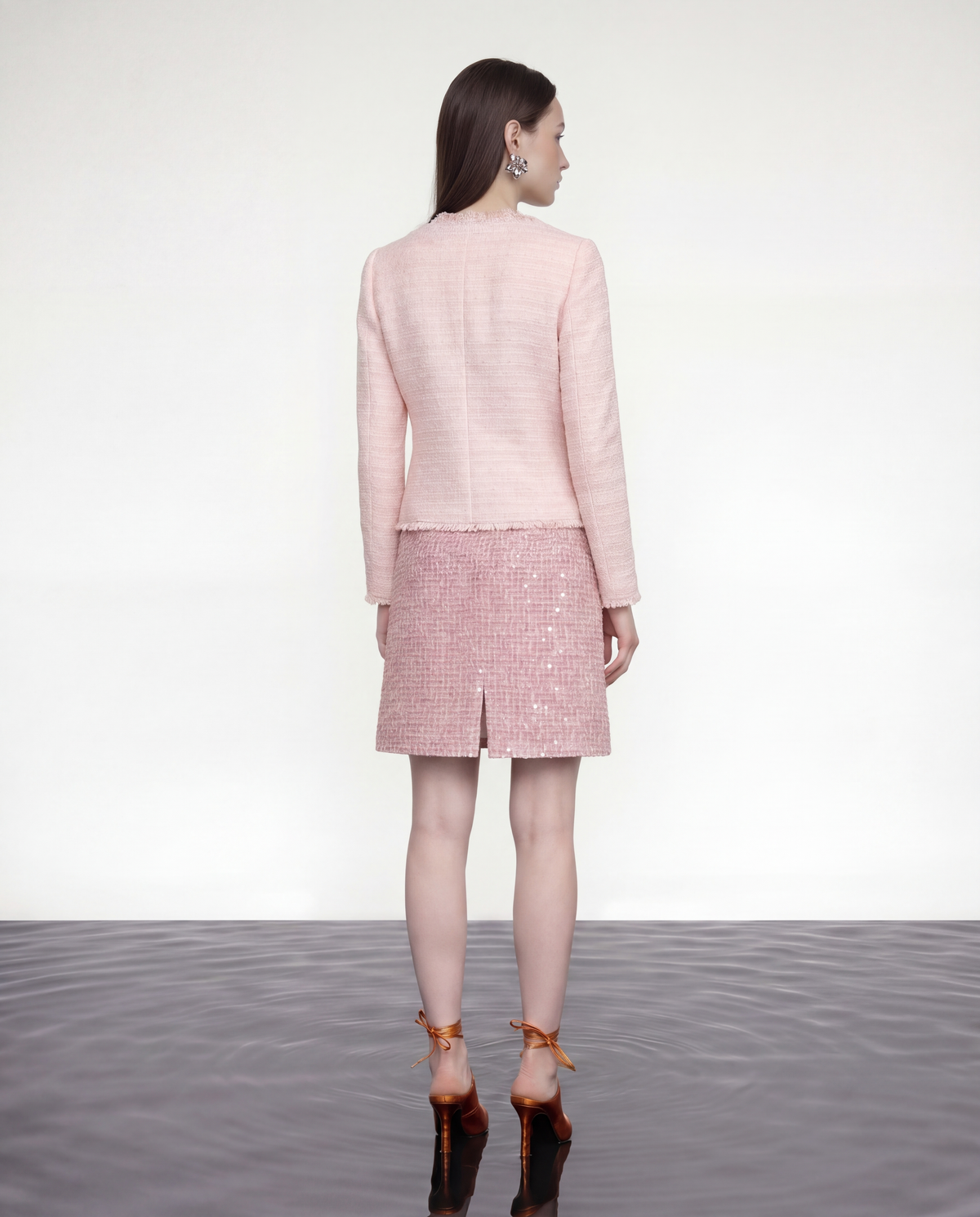 Fleur-Trim Tweed Skirt