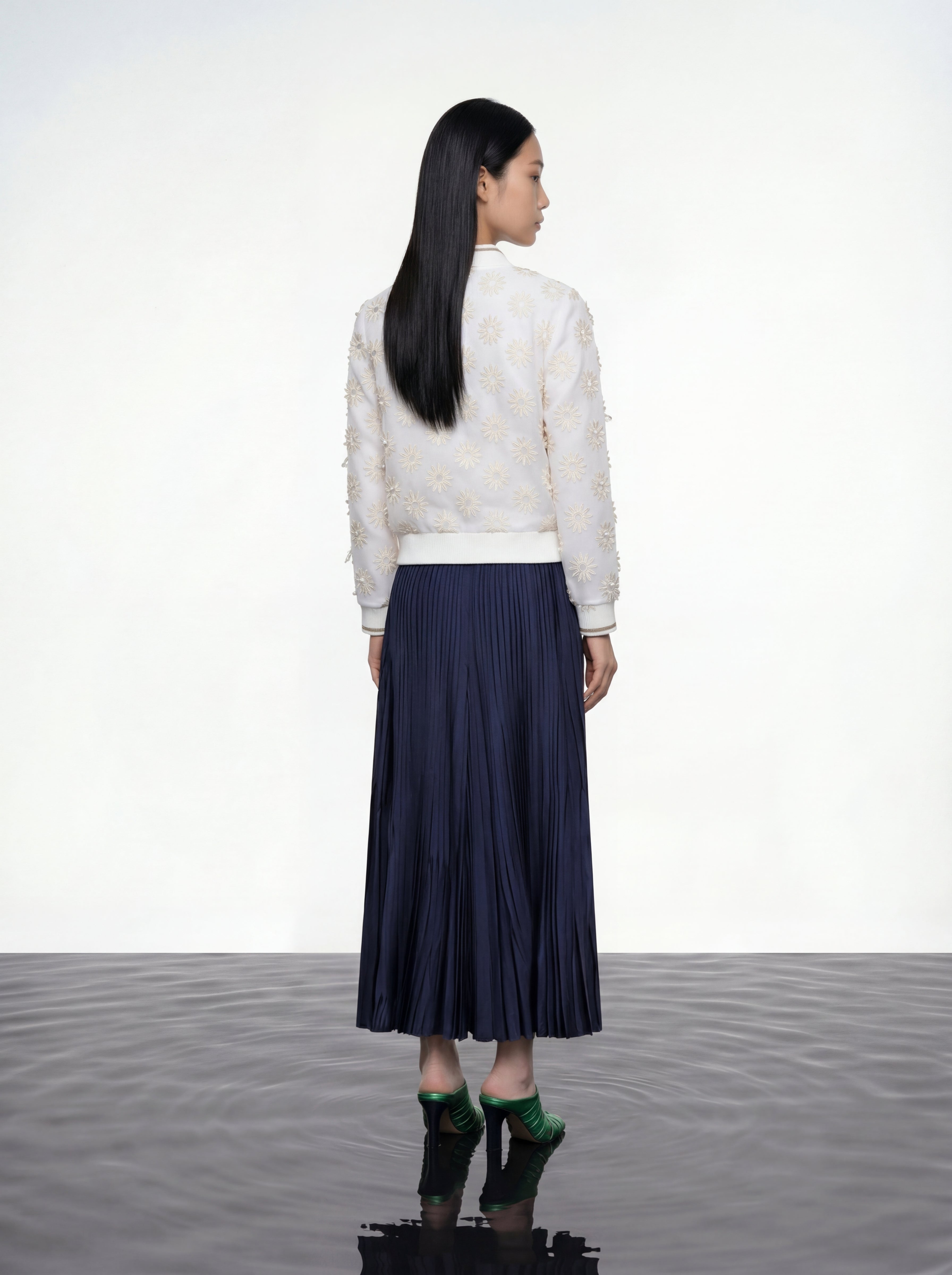 Ivory Daisy Sheer Bomber Jacket